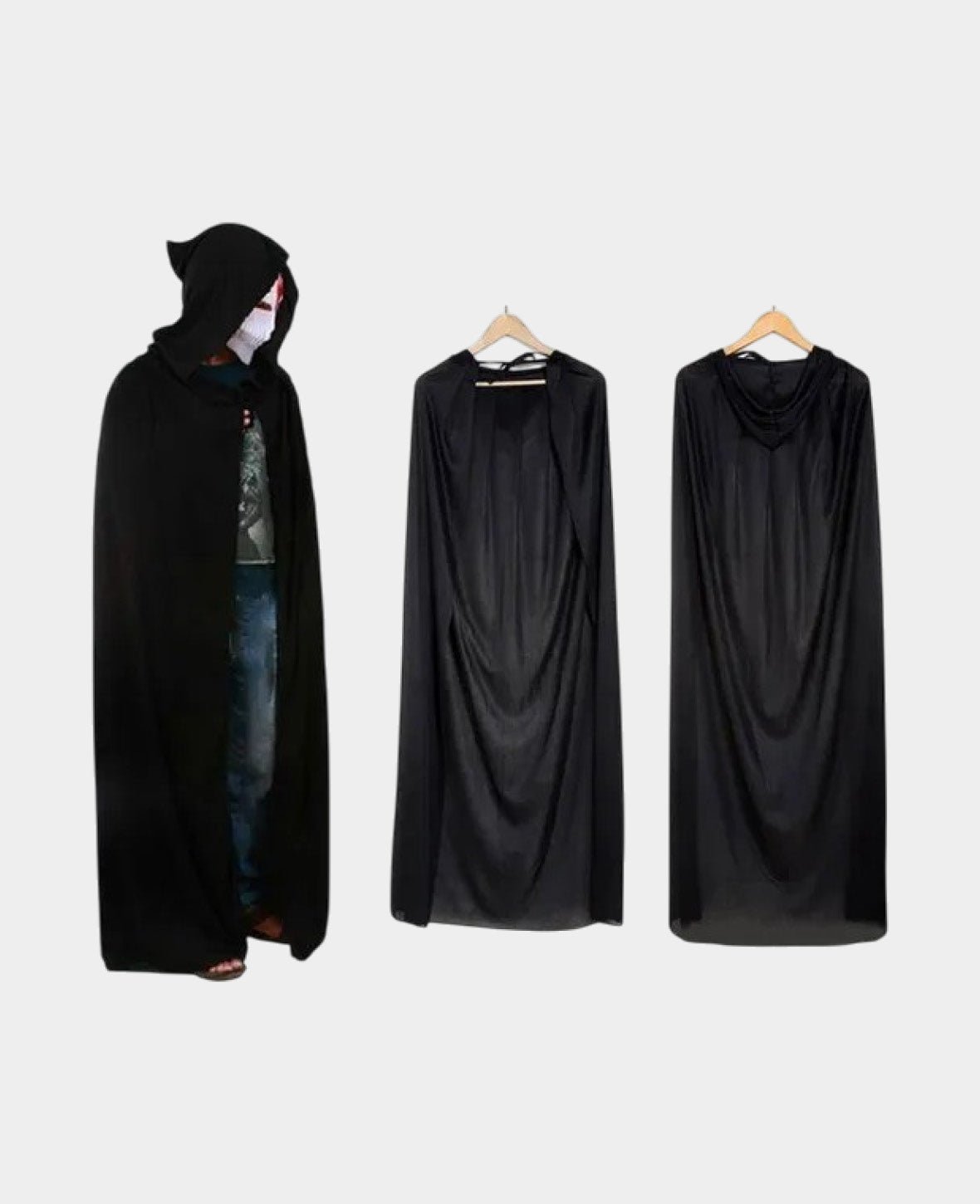 Fasnachts Erwachsenen Kostüm Vampir Cape Umhang mit Kapuze, Schwarz, 140cm