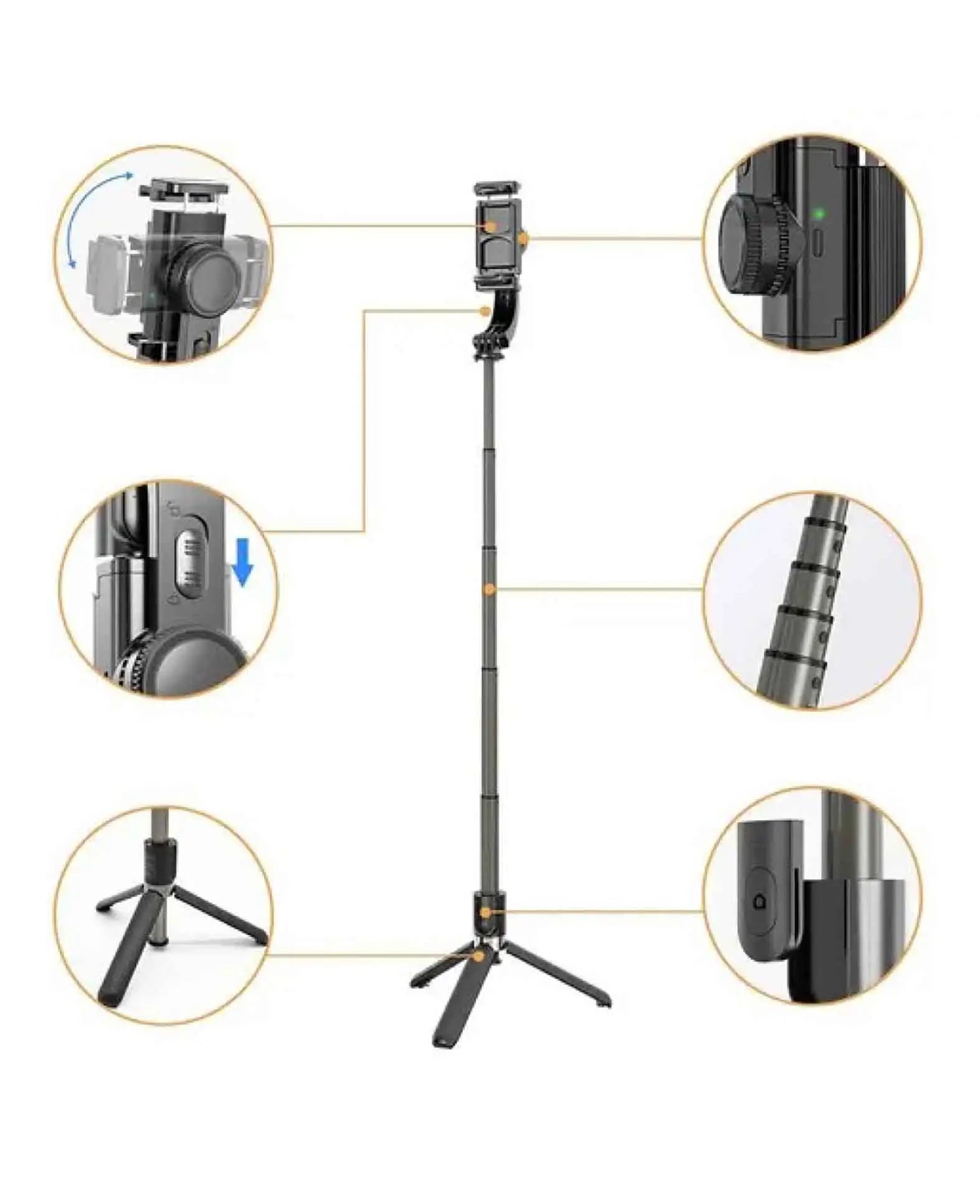 (85cm) Gimbal 1-Achsen Stabilisator Selfie Stick Tripod Dreibein Stati