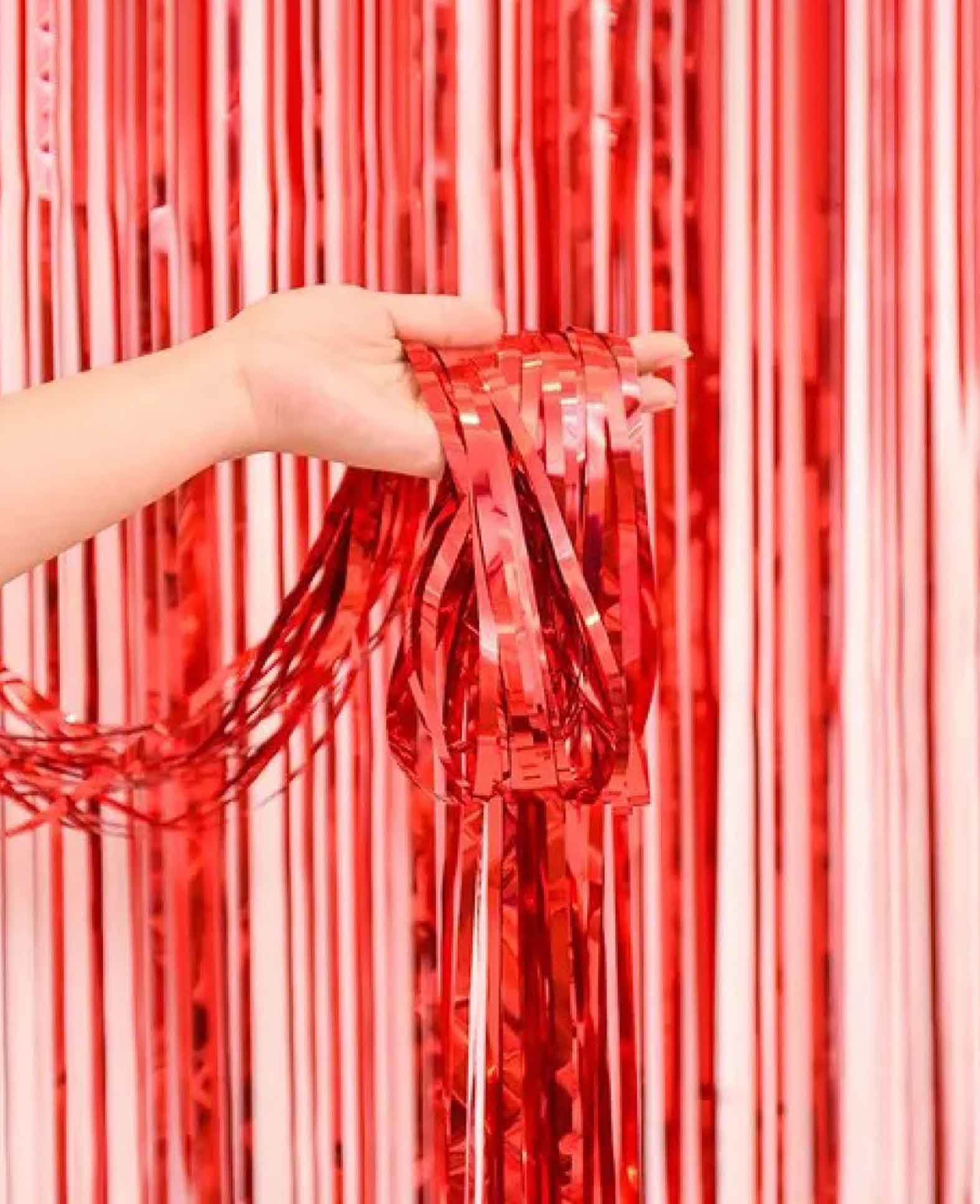 Party Deko Metallic Lametta Vorhang Glänzender Fransen Vorhang, 2 x 1m - Rot