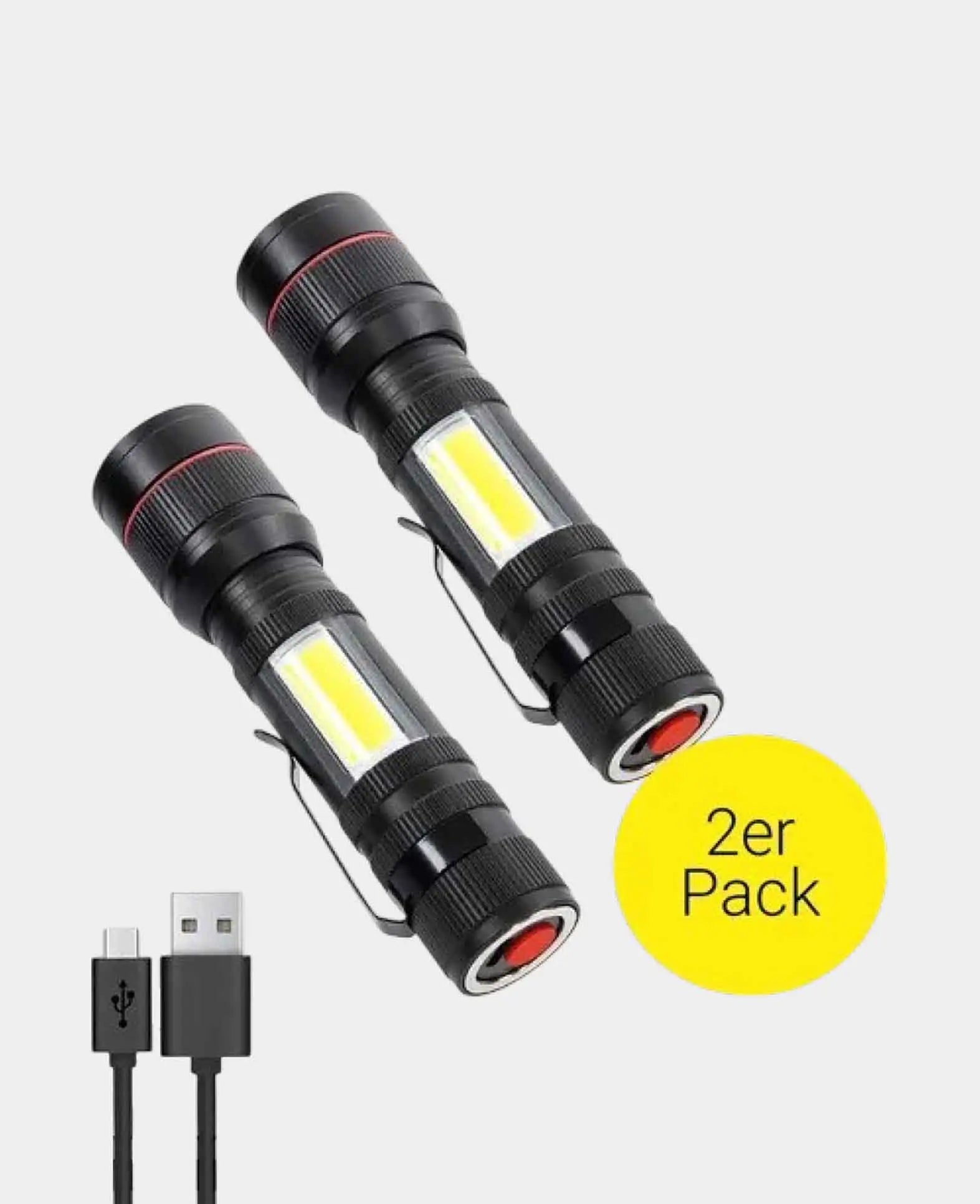 (2er Set) 800LM USB LED Mini Taschenlampen mit Magnet aus Aluminium (W