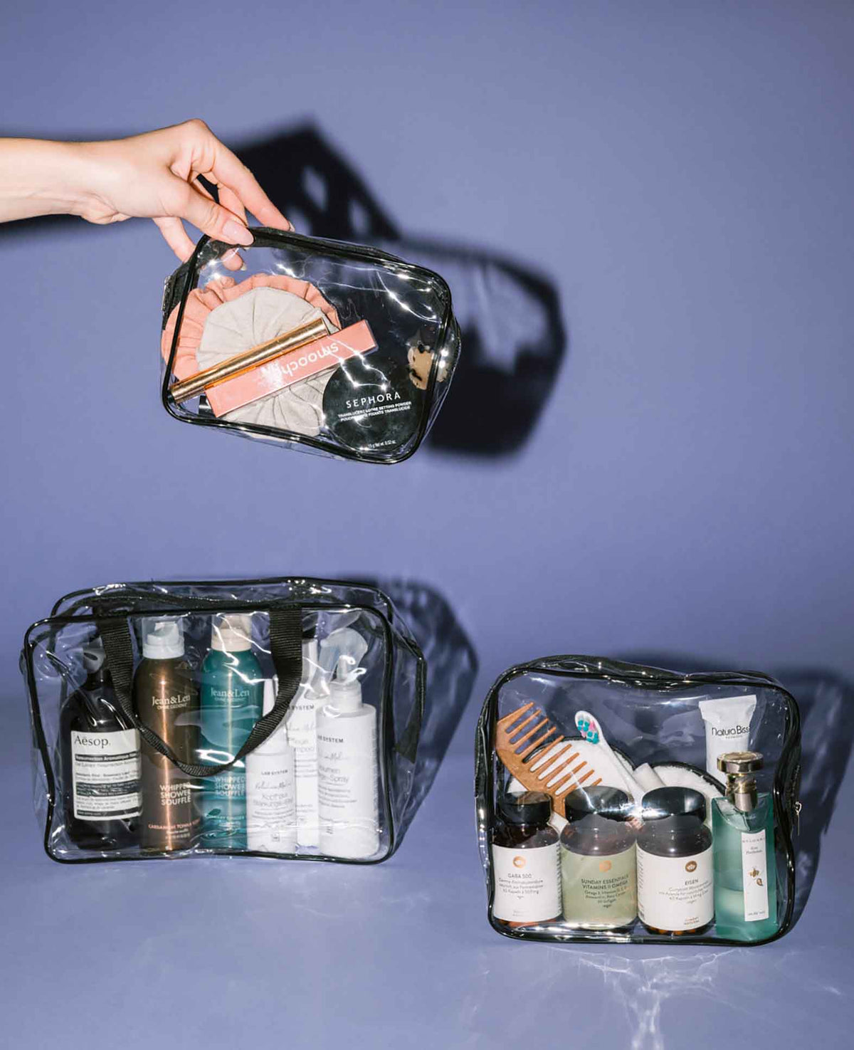 (3-piece set) Cosmetic Make Up Bag Hand Luggage Toiletry Organizer Bag