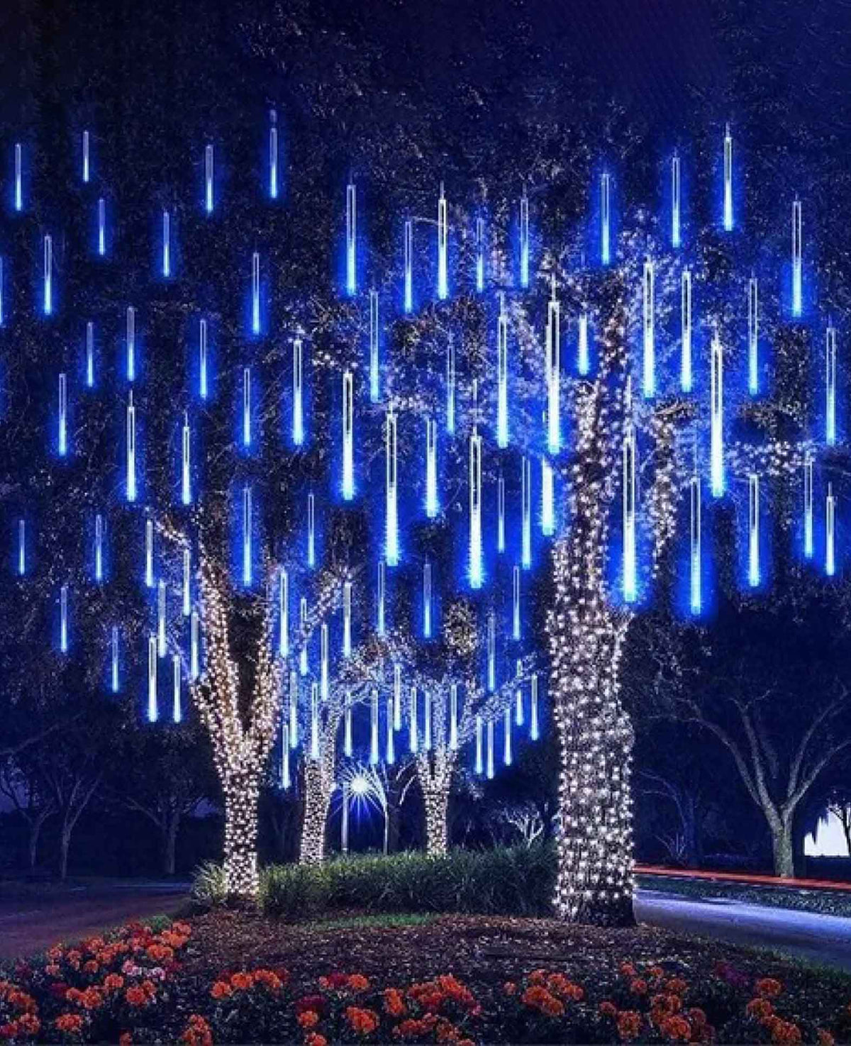 LED's Deko Pendelleuchte, Fallende Regentropfen, IP44, 3m, Blau, 8 Stk.