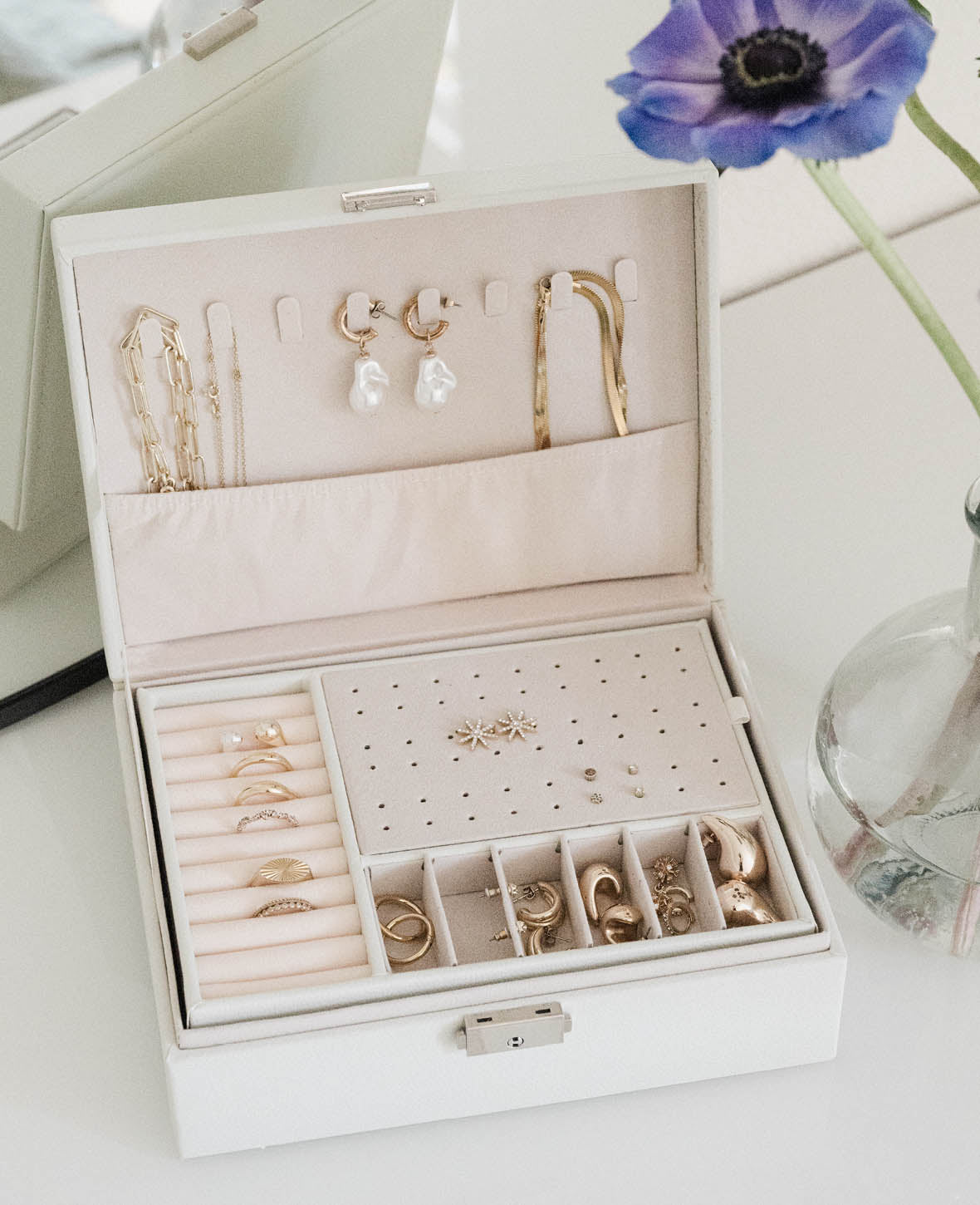 Boîte à bijoux en cuir avec serrure Organisateur de rangement pour bague