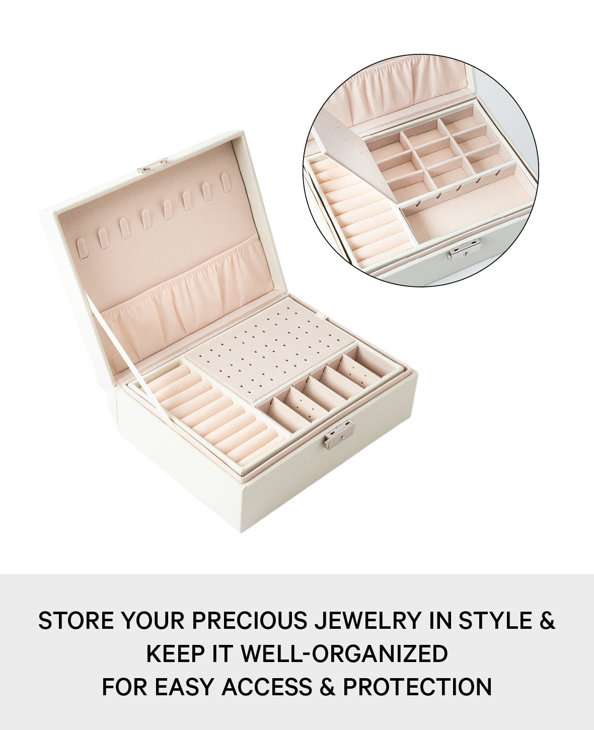 Boîte à bijoux en cuir avec serrure Organisateur de rangement pour bague