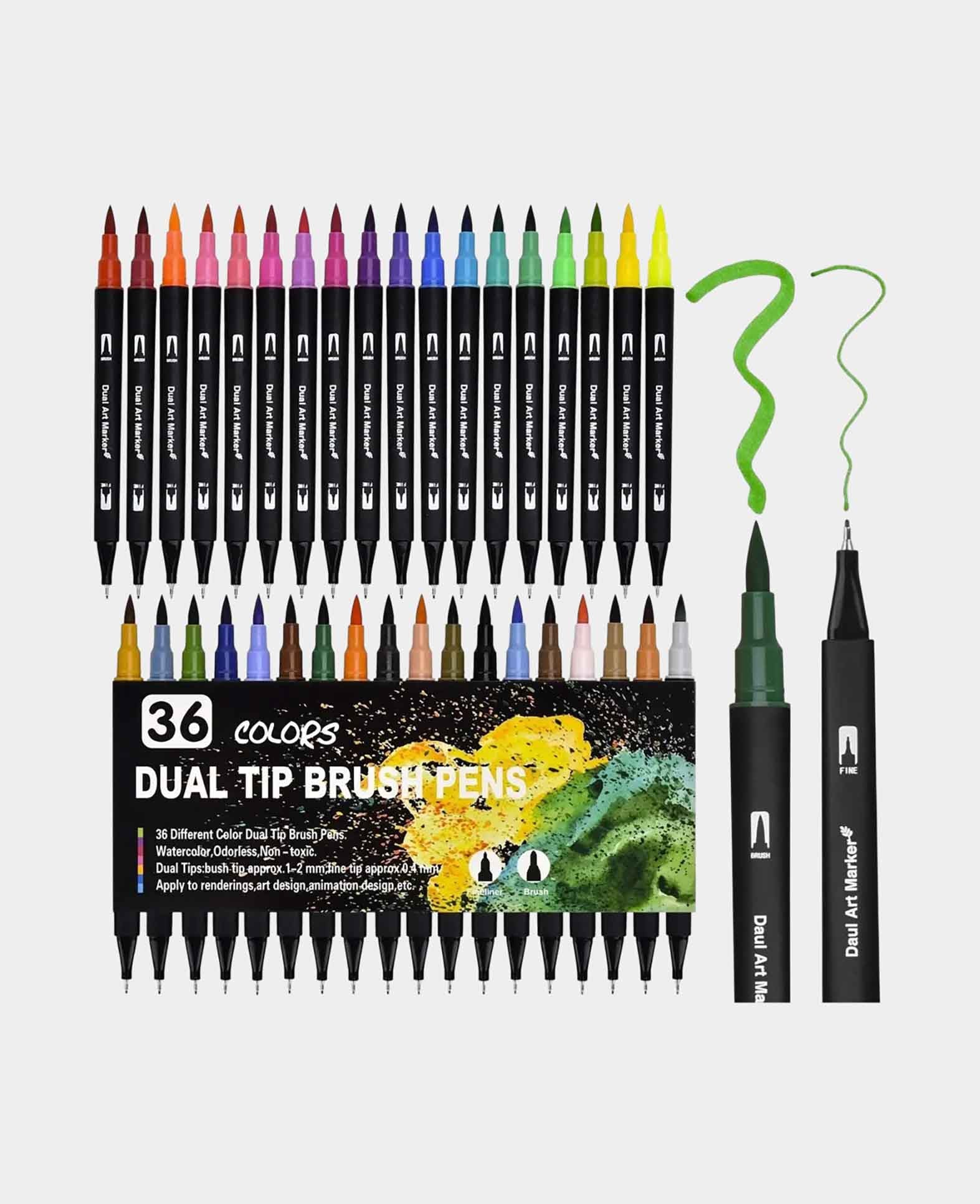 Artist Dual Tip Coloring Felt Pens Dual Brush Pen Fineliner, 36 pcs.