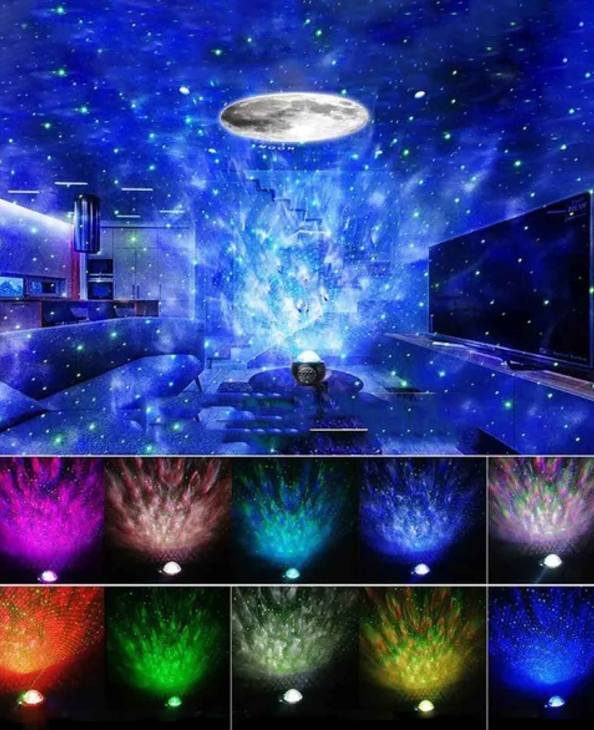 Projecteur LED 2 en 1 Vague Océanique USB Ciel Étoilé Planètes Nuit