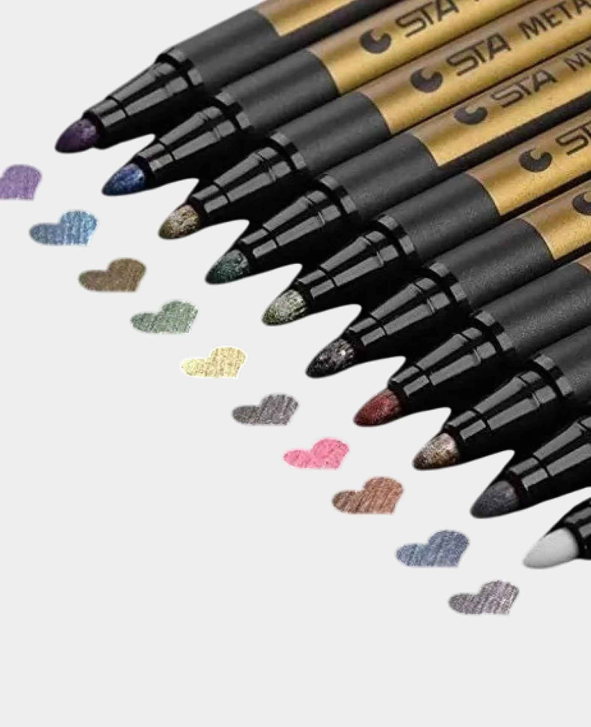 Metallic Glitter Marker Pens Water-Based, 10 pcs.