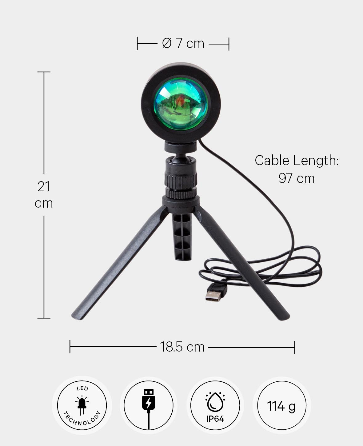 Sonnenuntergang Projektor Lampe USB Nachtlicht mit Tripod Stativ, Schwarz