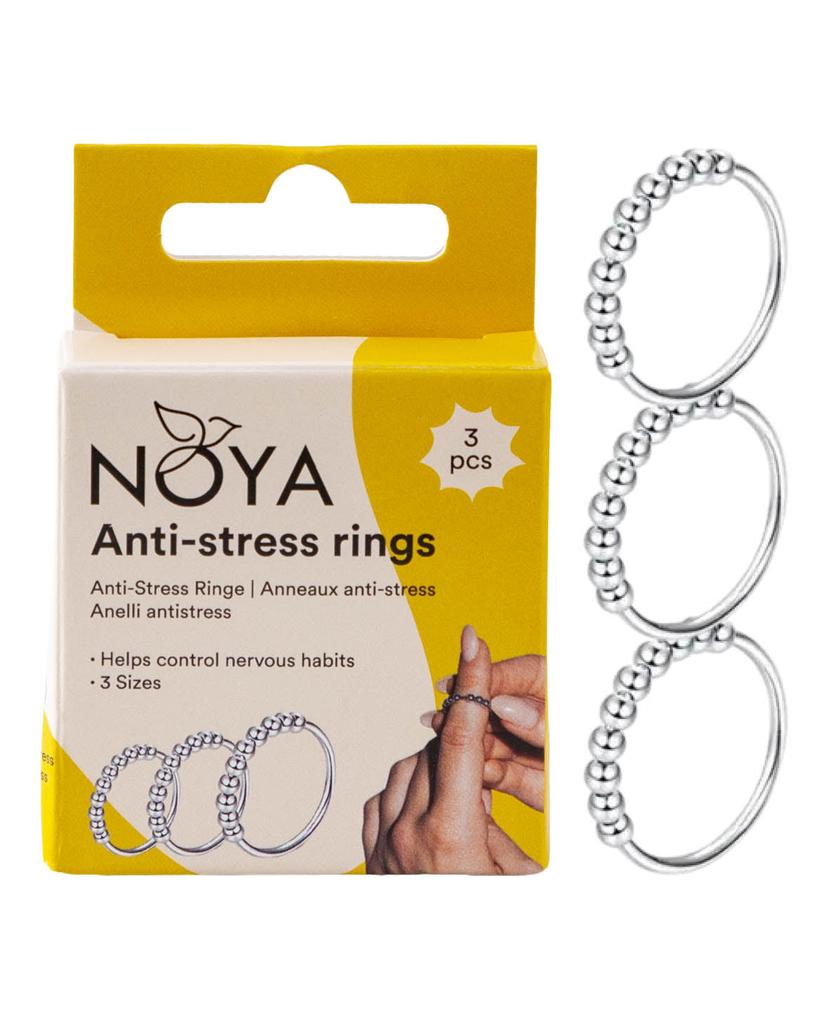 (3-Piece Set) Anti-Stress Fidget Finger Ring - Silver