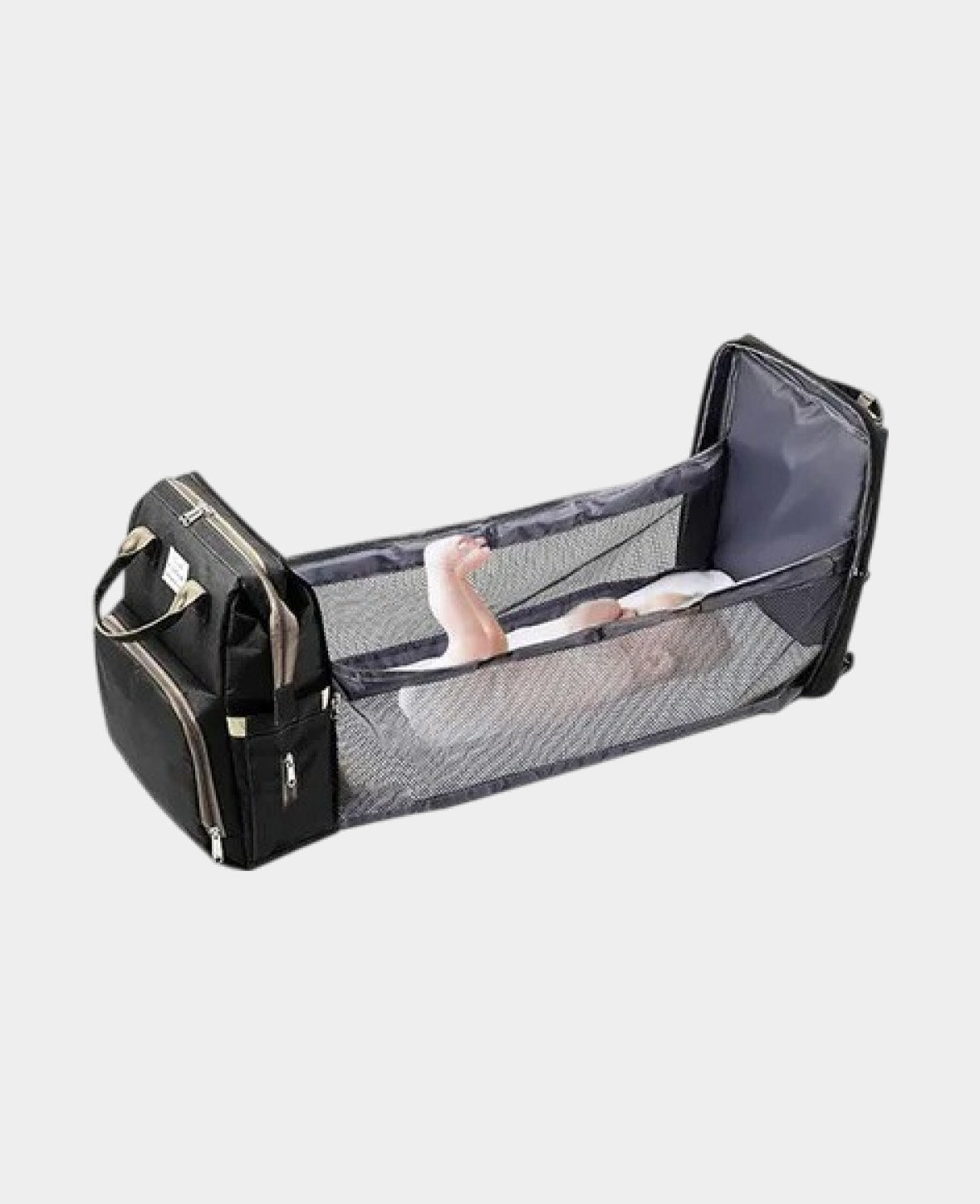 2in1 Baby Reise Rucksack Wickeltasche + Schlafbett, 47x36x12cm - Schwarz
