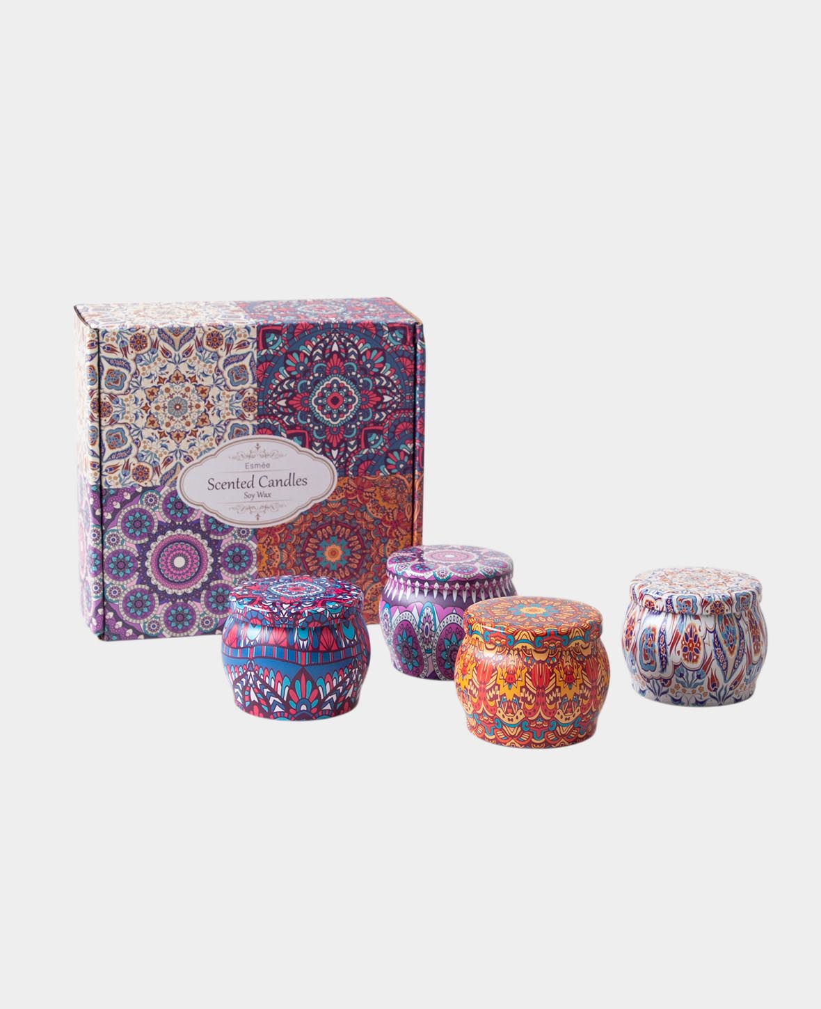 Duft Kerzen Geschenkset im Mandala Design - 100% Sojawachs