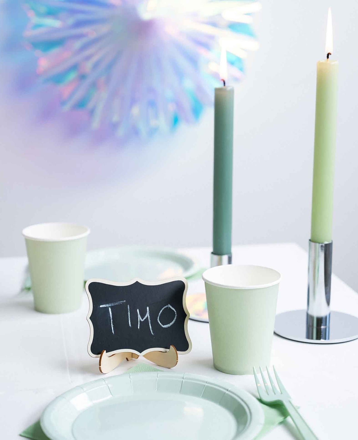Mini Wooden Name Tags Decorative Chalkboard including Sponge + Chalk, 20 pcs.