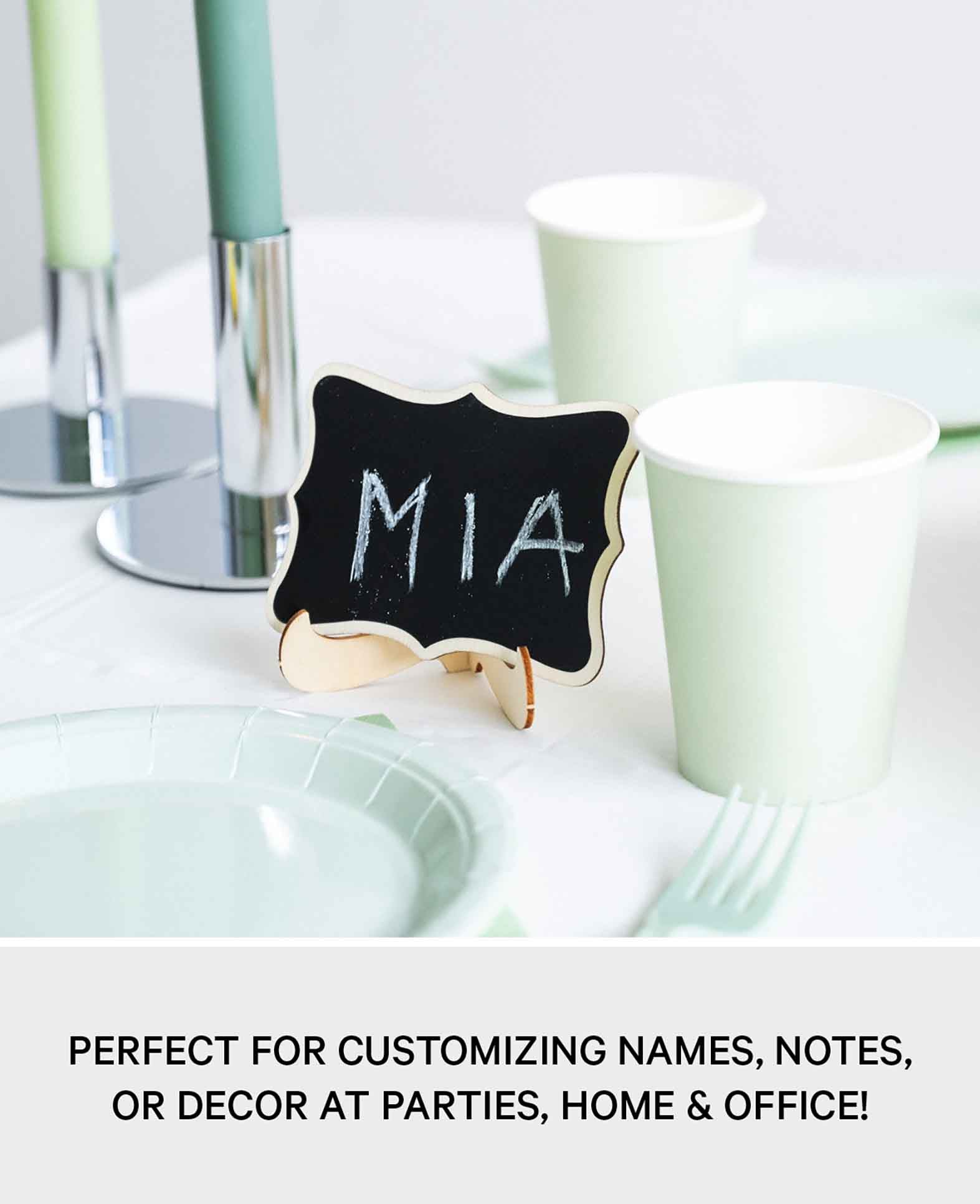 Mini Wooden Name Tags Decorative Chalkboard including Sponge + Chalk, 20 pcs.