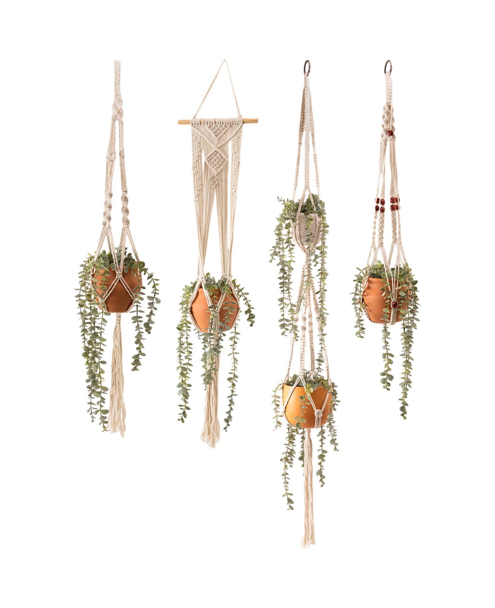Boho Makramee Blumenampel 4er Set – Handgeknüpft