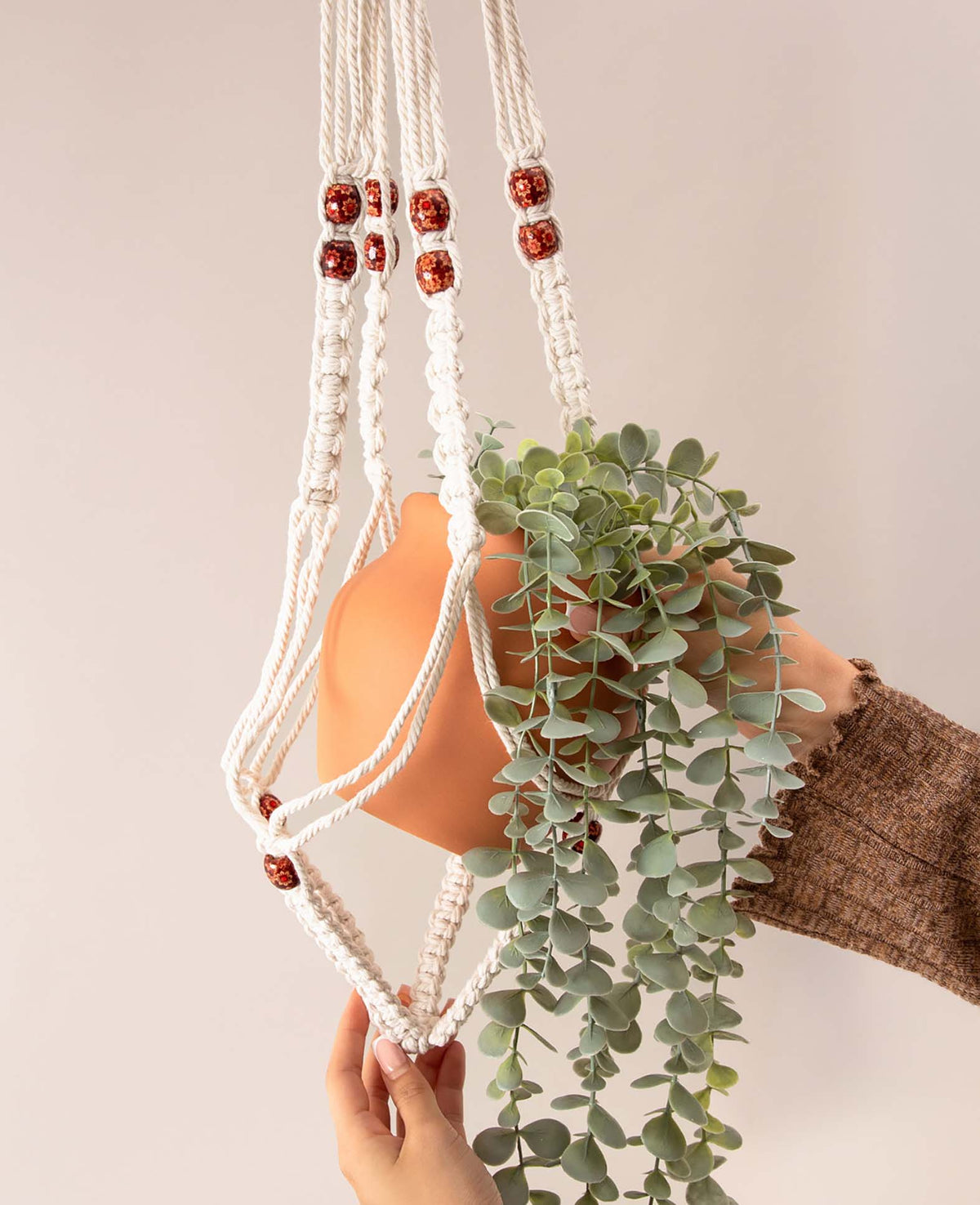 Boho Makramee Blumenampel 4er Set – Handgeknüpft