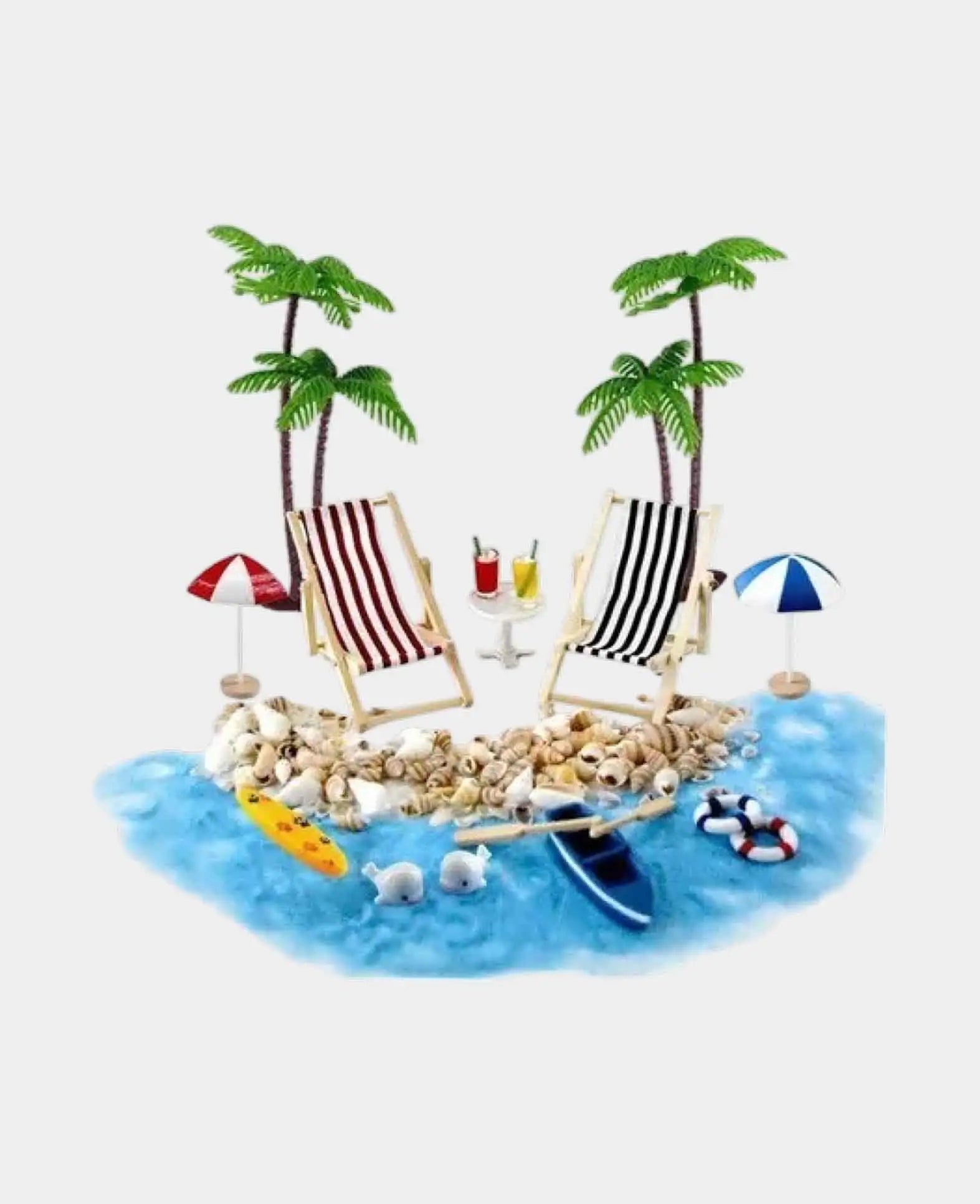 Decorative Miniature Beach Accessories Craft DIY Micro Beach, 19-piece