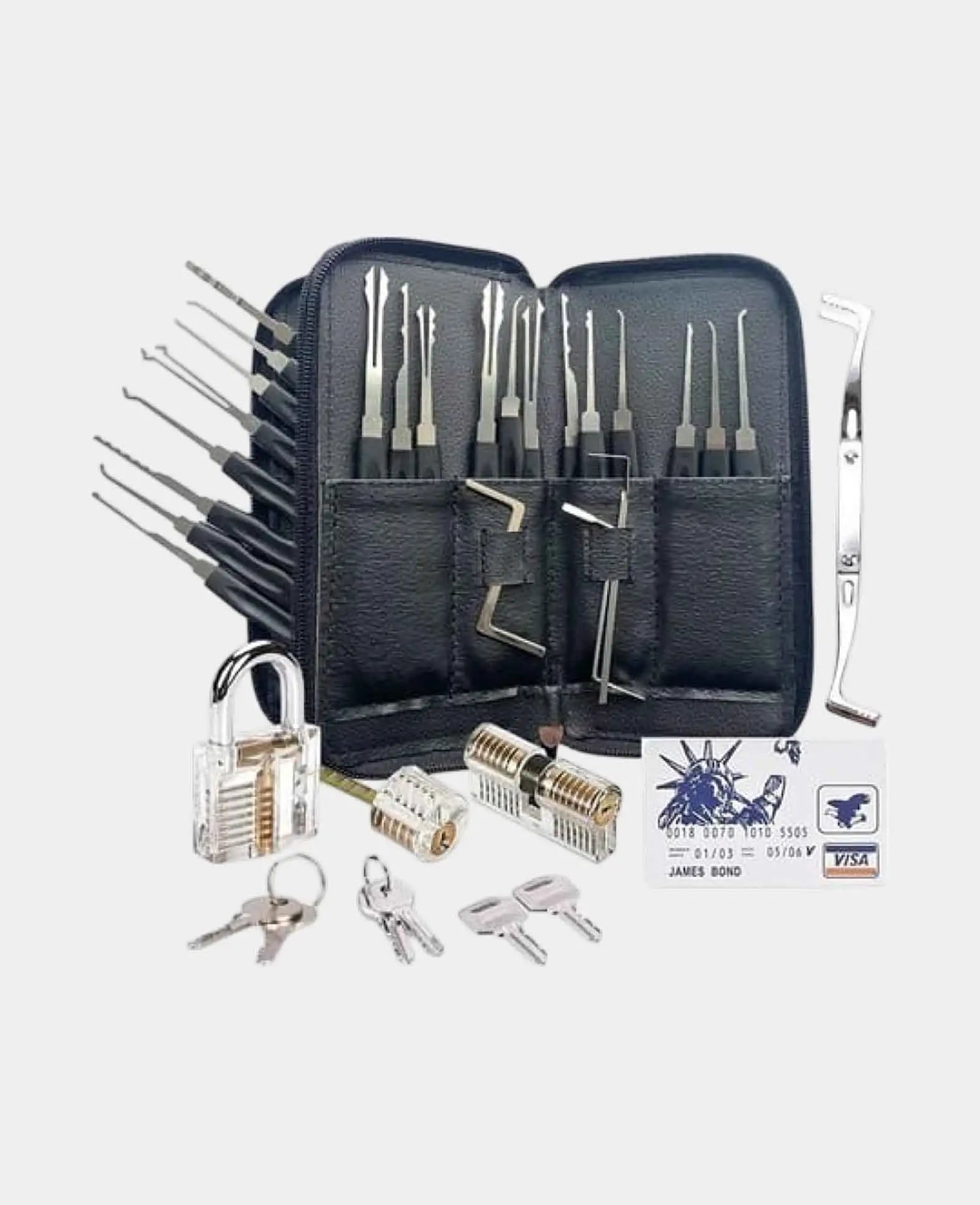 (29-tlg. Set) Dietrich Lockpicking Set mit 3 Übungsschlössern und Edel