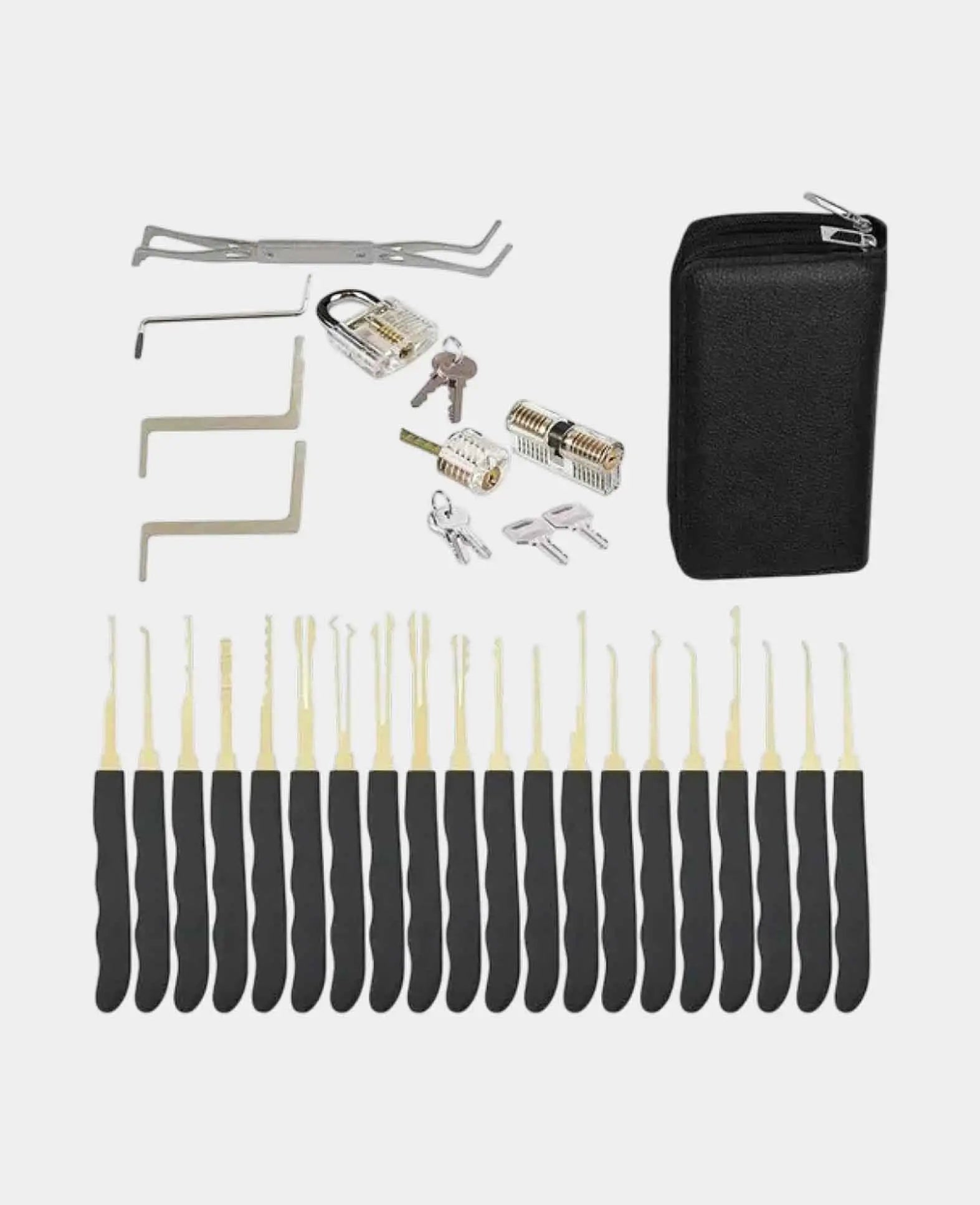 (29-tlg. Set) Dietrich Lockpicking Set mit 3 Übungsschlössern und Edel