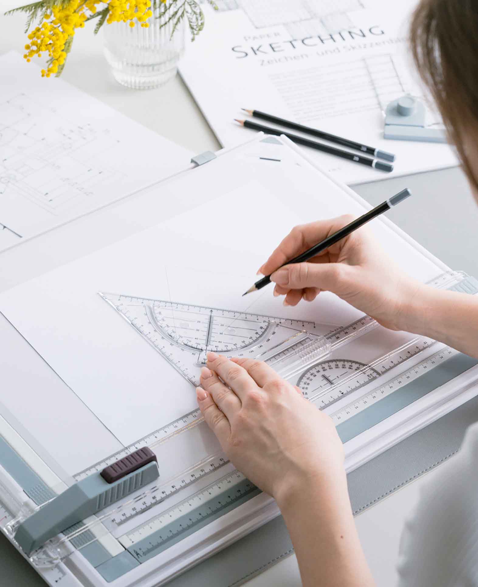 Zeichenbrett A3 Architektur Reissbrett mit Reissschiene und Geodreieck