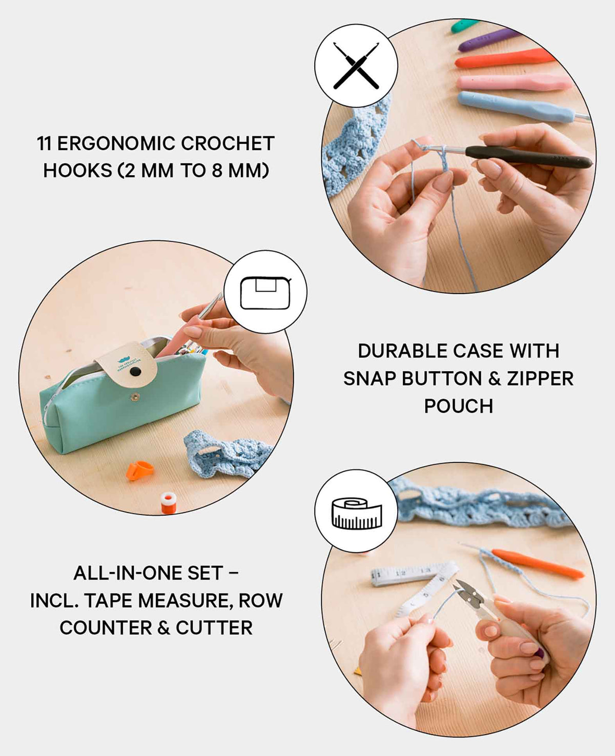 Häkel Handwerk Kit DIY Mercerie Nadeln mit Massband + Etui, 36-tlg.