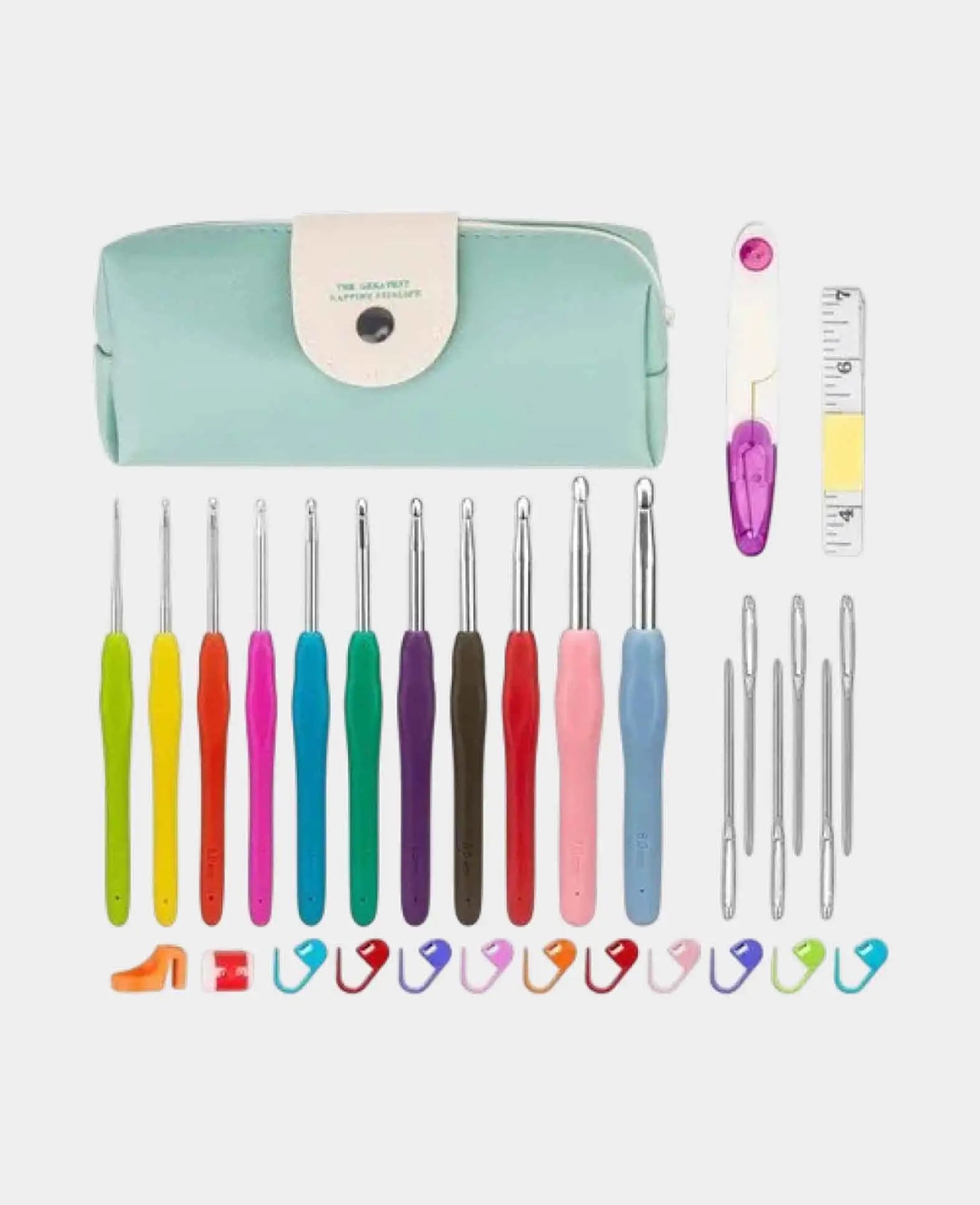 Häkel Handwerk Kit DIY Mercerie Nadeln mit Massband + Etui, 36-tlg.