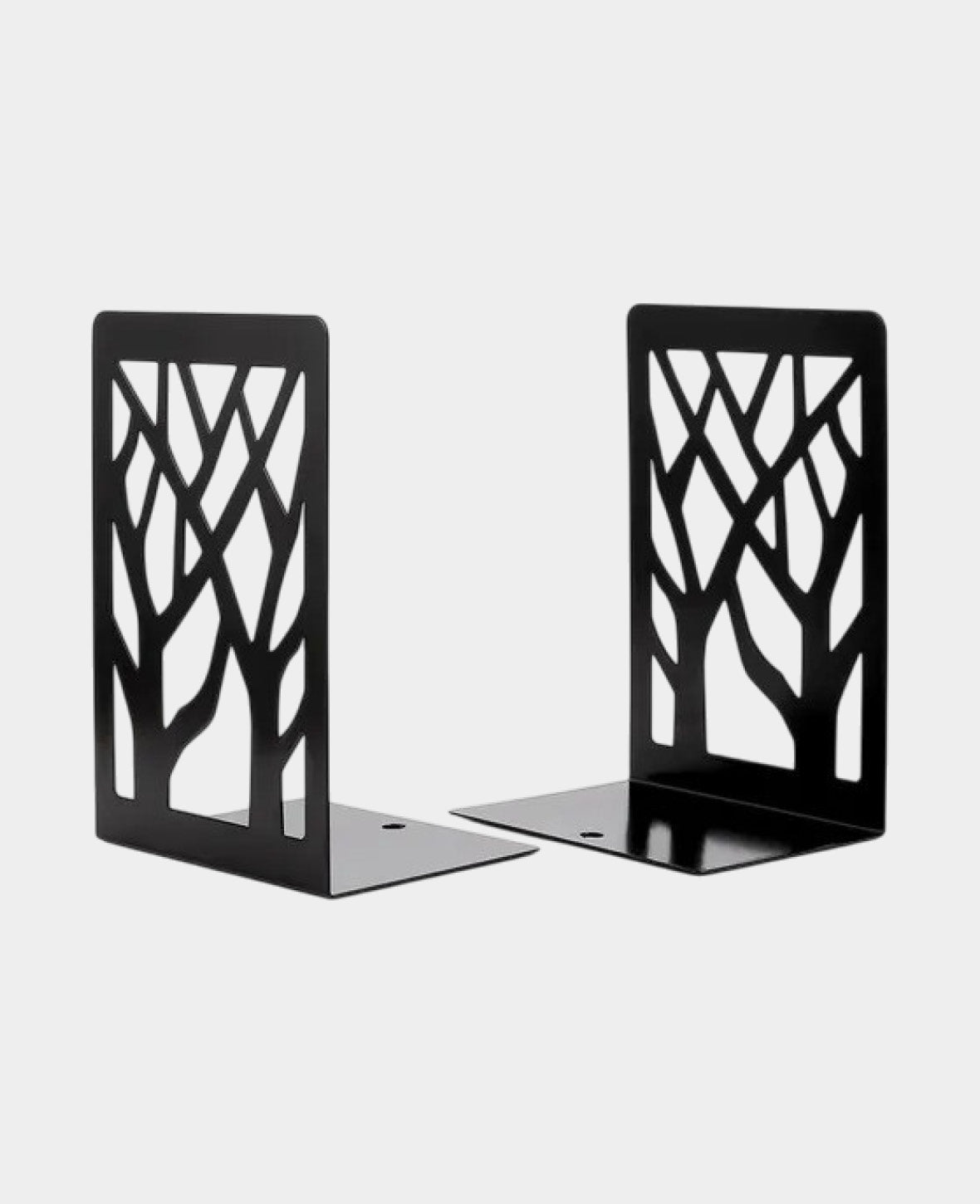(Set of 4) Metal Bookends Tree Design Book Holder - Black