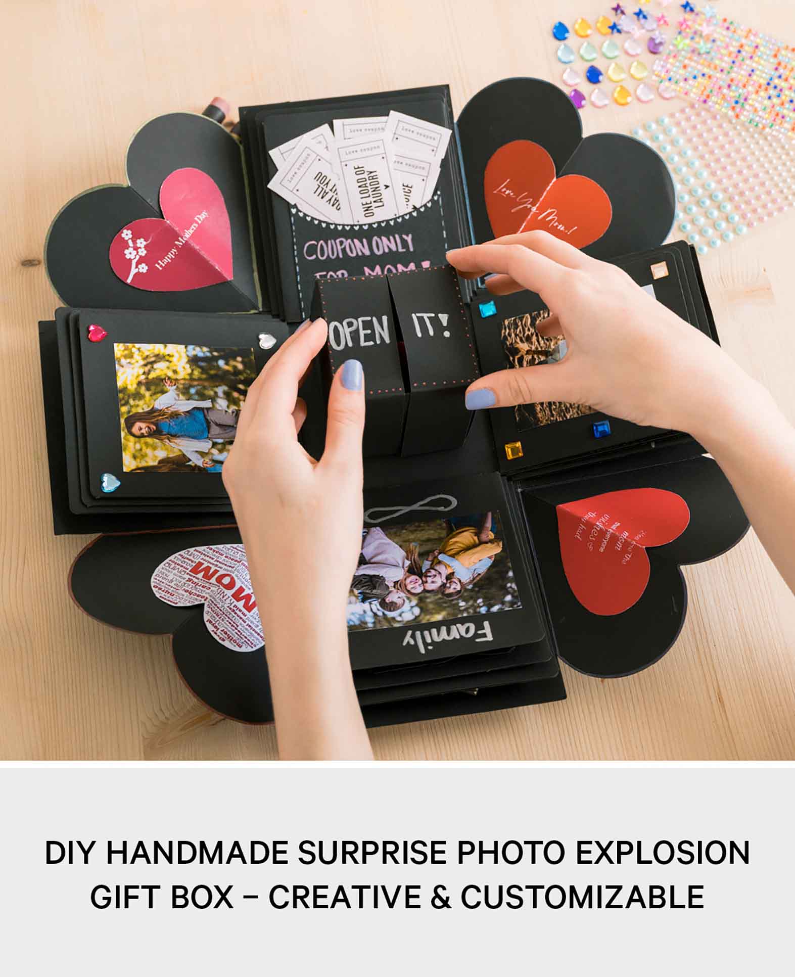 Foto Bastel Geschenk Box Handmade Schachtel DIY Überraschungsbox - Schwarz