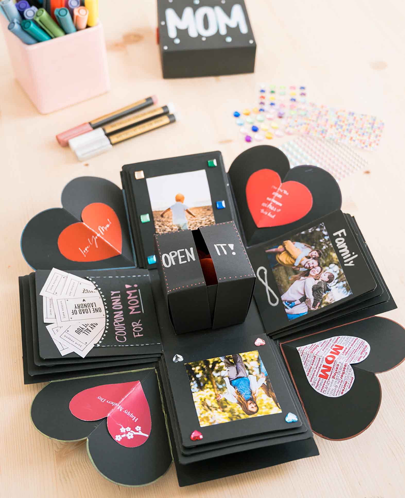 Foto Bastel Geschenk Box Handmade Schachtel DIY Überraschungsbox - Schwarz