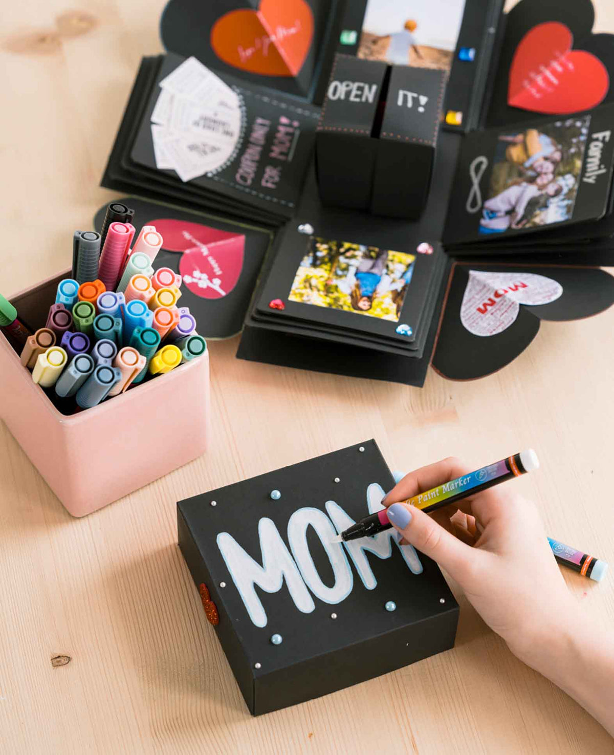 Foto Bastel Geschenk Box Handmade Schachtel DIY Überraschungsbox - Schwarz