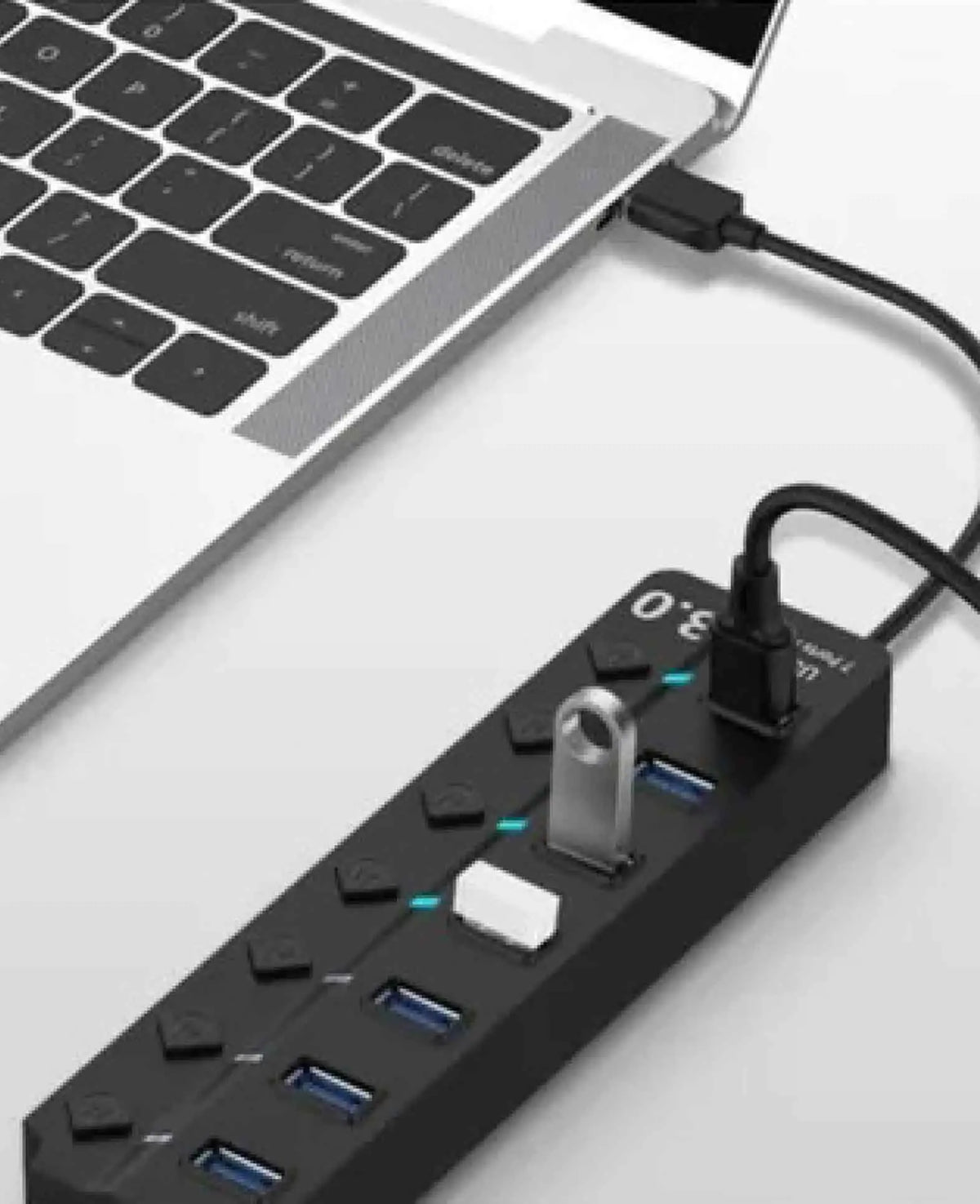 (17cm) 7-fach USB 3.0 Hub Adapter mit USB Port Steuerung Tastenschalte