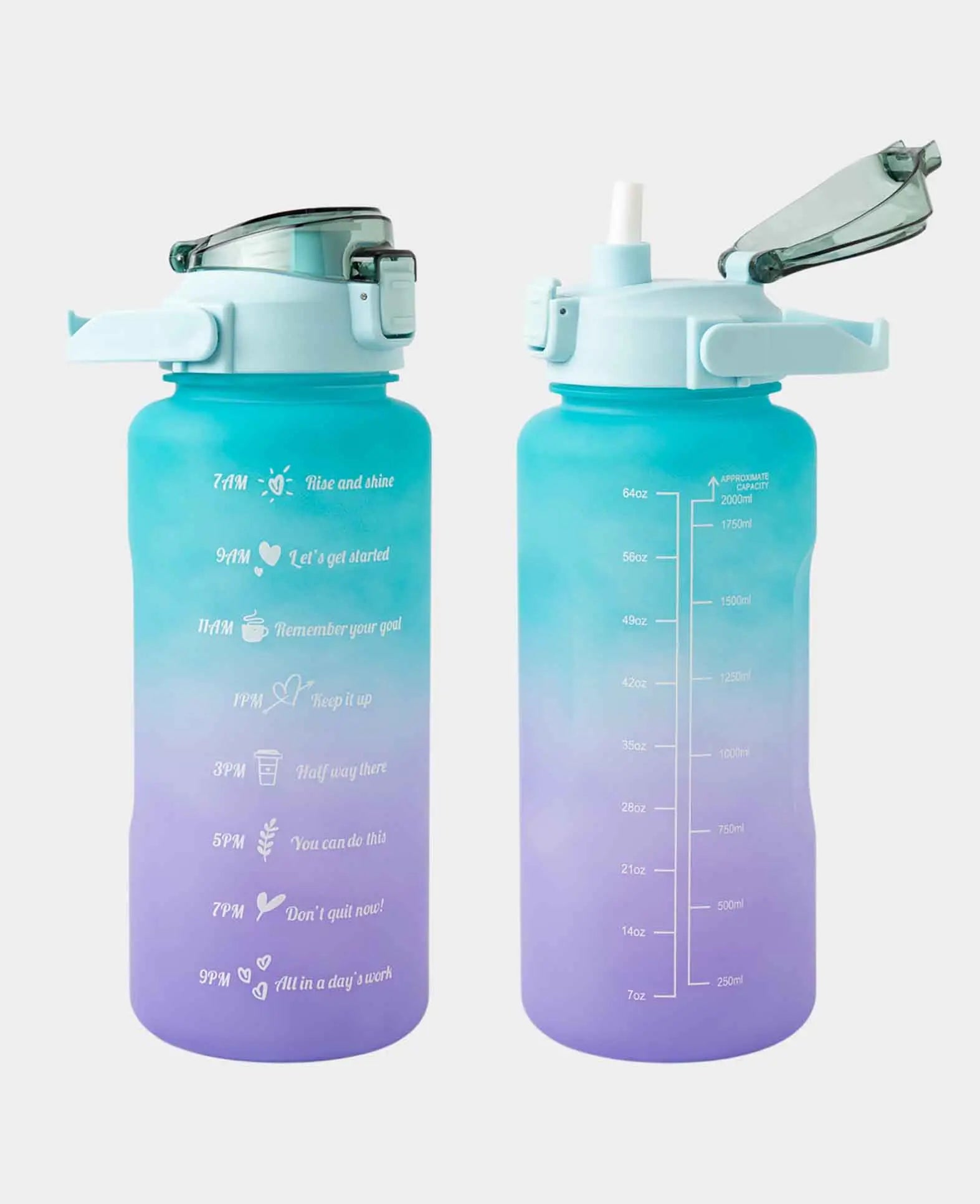 (2L) Gourde de fitness portable avec marqueur de temps - Dégradé de couleurs