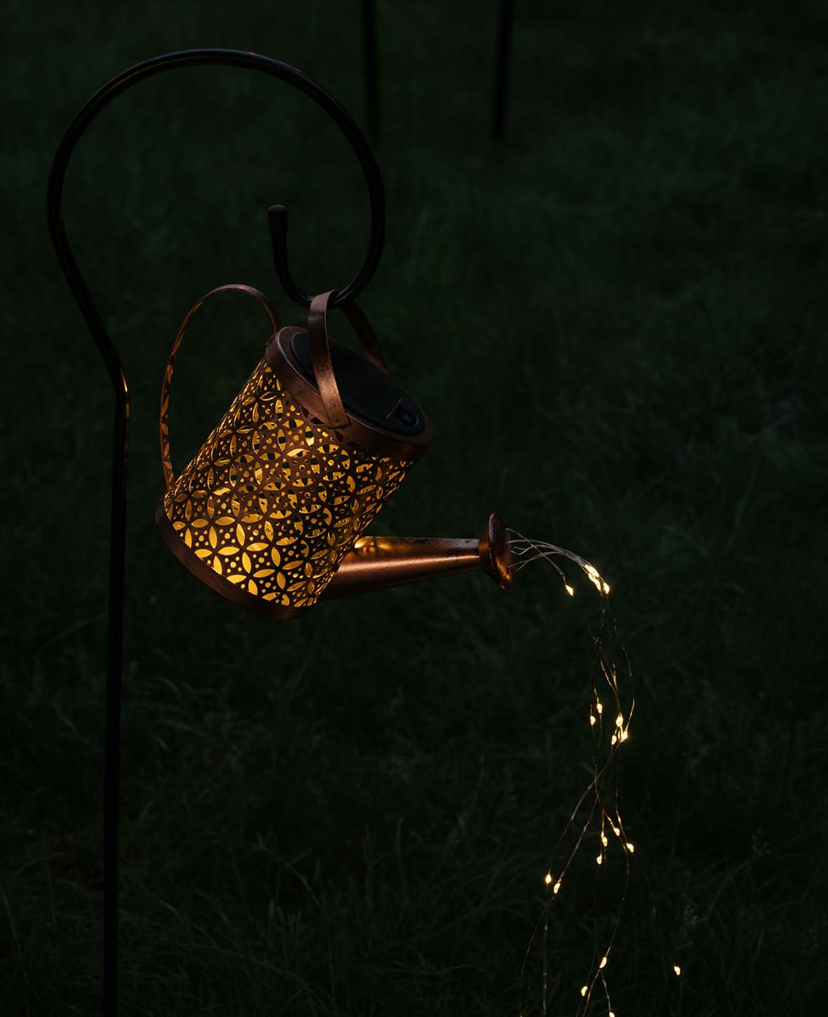 (18x19cm) Arrosoir solaire décoratif avec 36 LED et guirlande lumineuse, éclairage extérieur