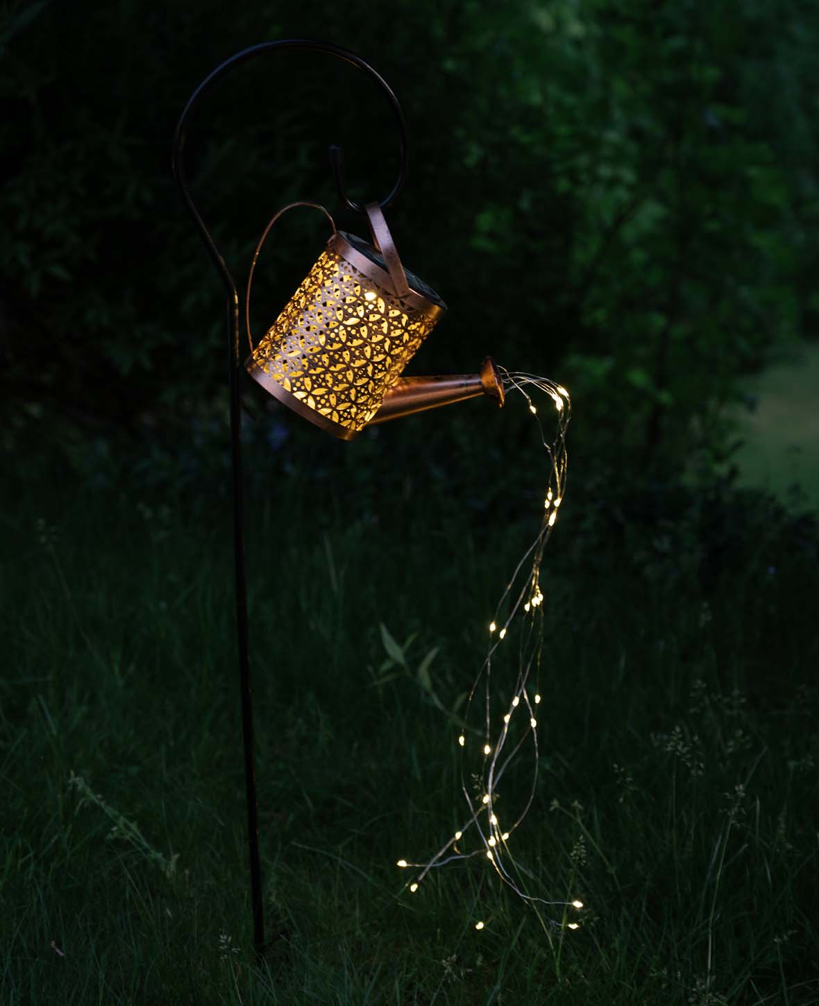 (18x19cm) Arrosoir solaire décoratif avec 36 LED et guirlande lumineuse, éclairage extérieur