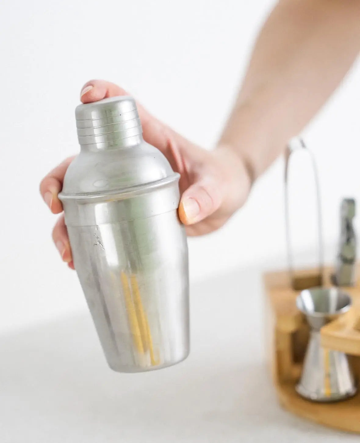 (Set de 12 pièces) Kit de Shaker à Cocktail en Acier Inoxydable 350 ml avec Bambou