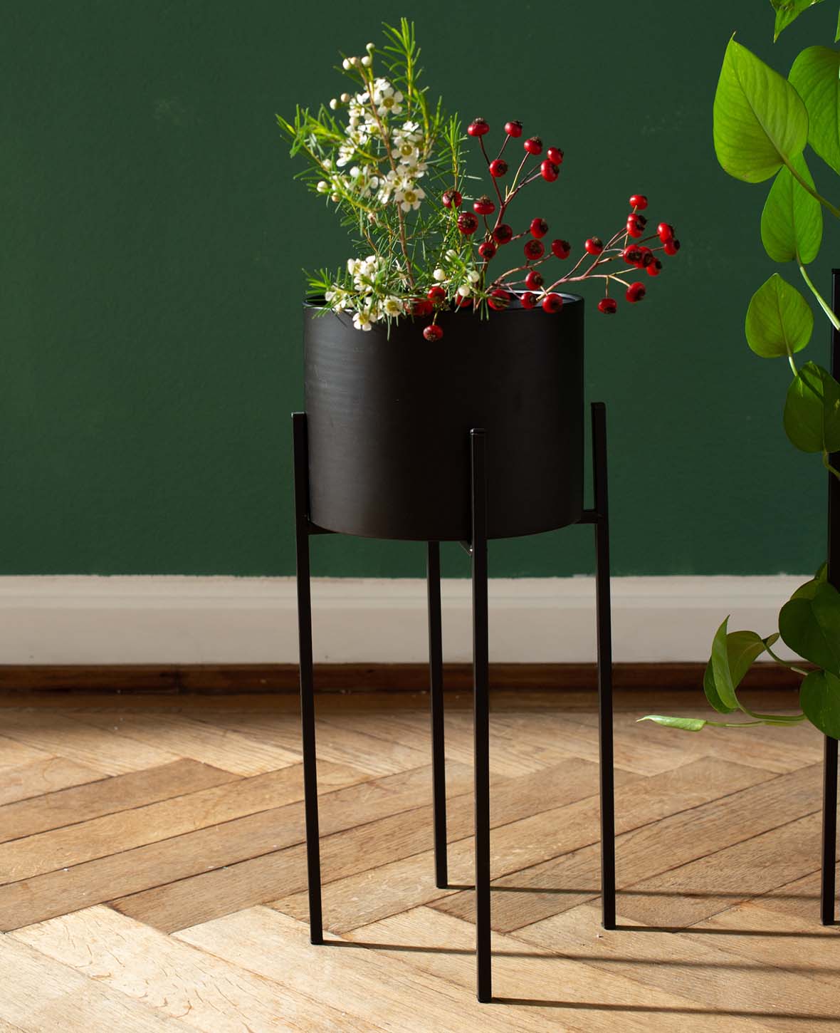 Pot sur pied, noir, 50cm