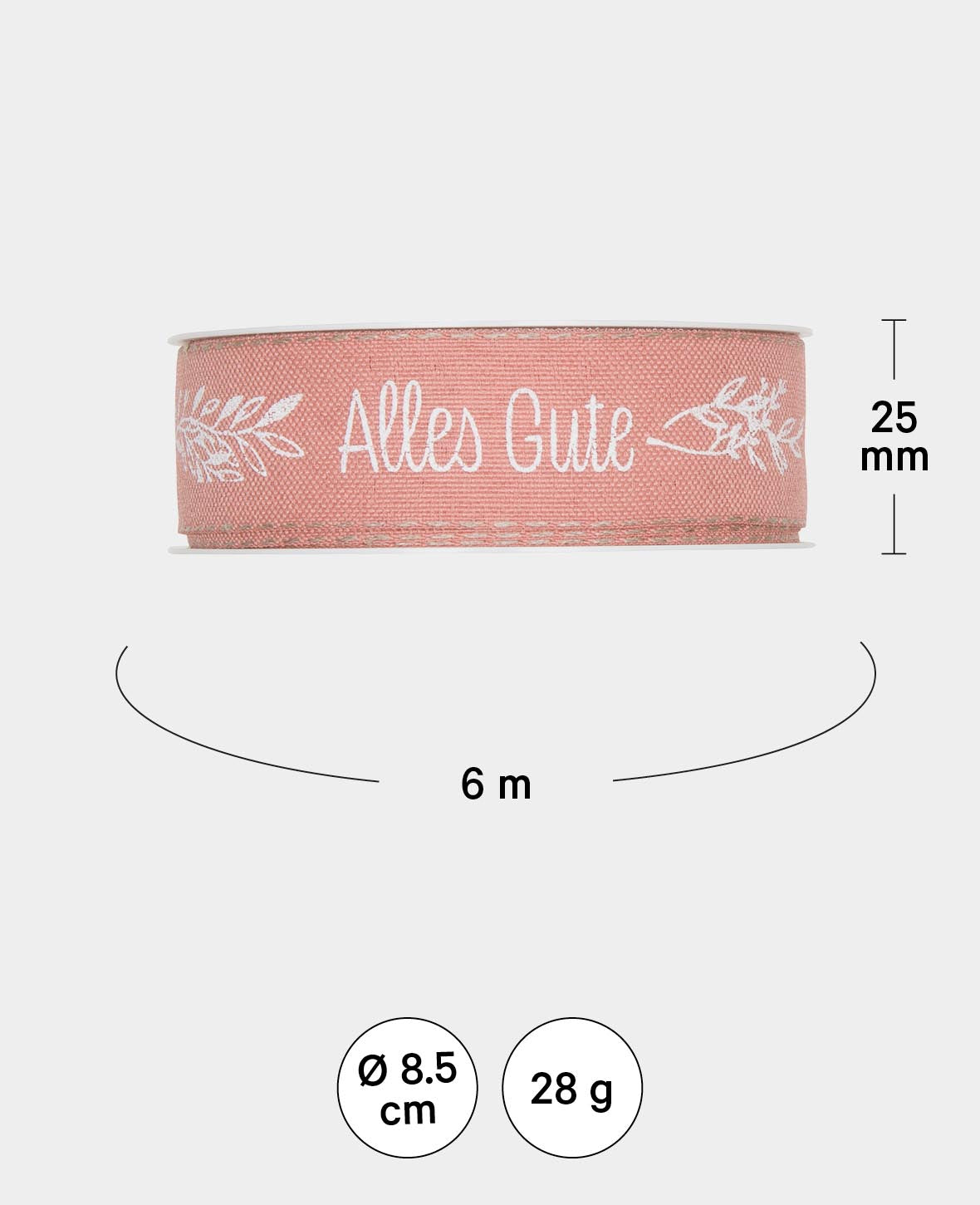 Ribbon All the Best, Rosa, 25 mm x 6 m, 1 roll