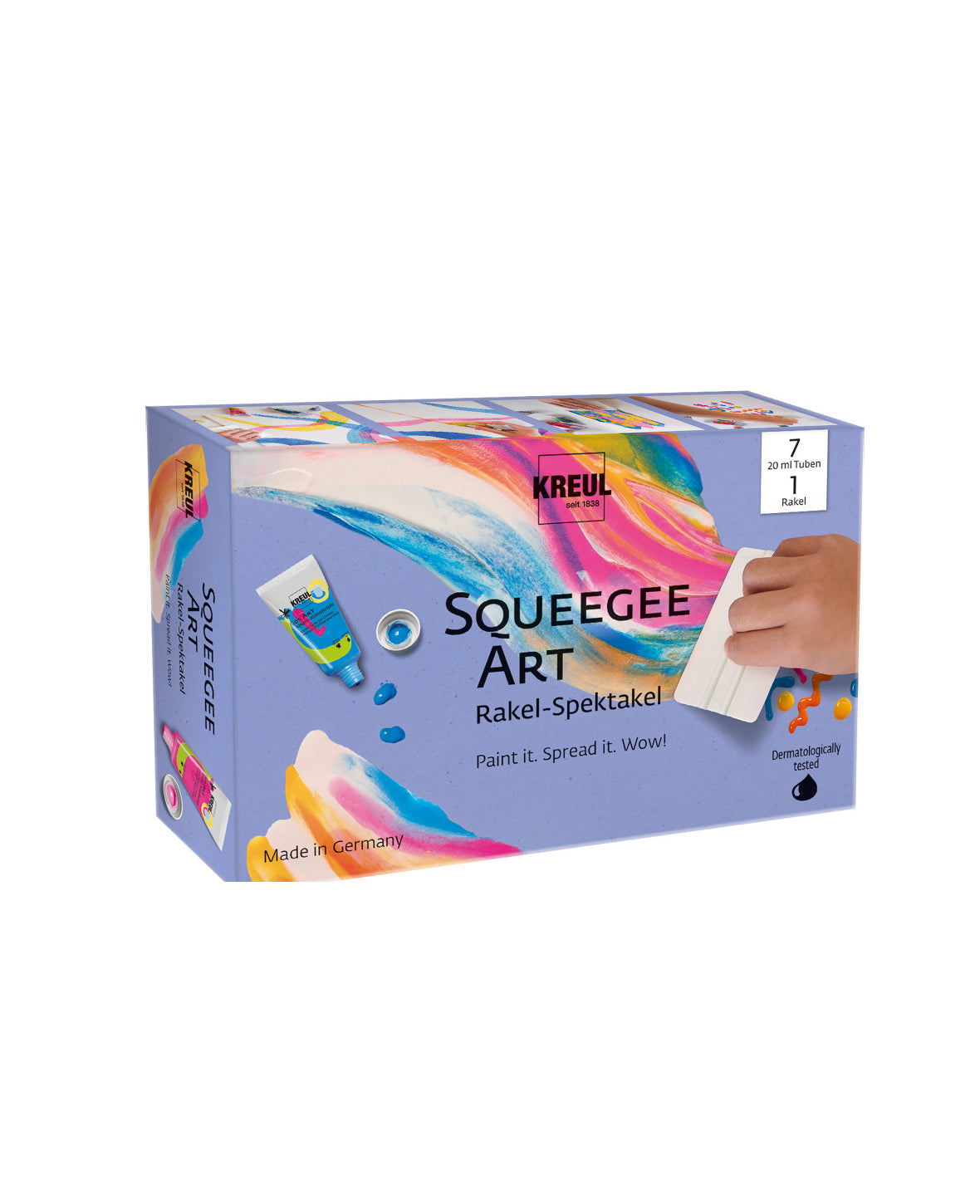 KREUL Squeegee Art Set, Kinder-Künstlerfarben, 7 x 20 ml, inkl. Rakel