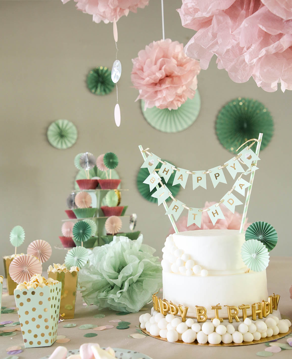 Torten Topper Birthday, Mint, 28 x 19.5 cm