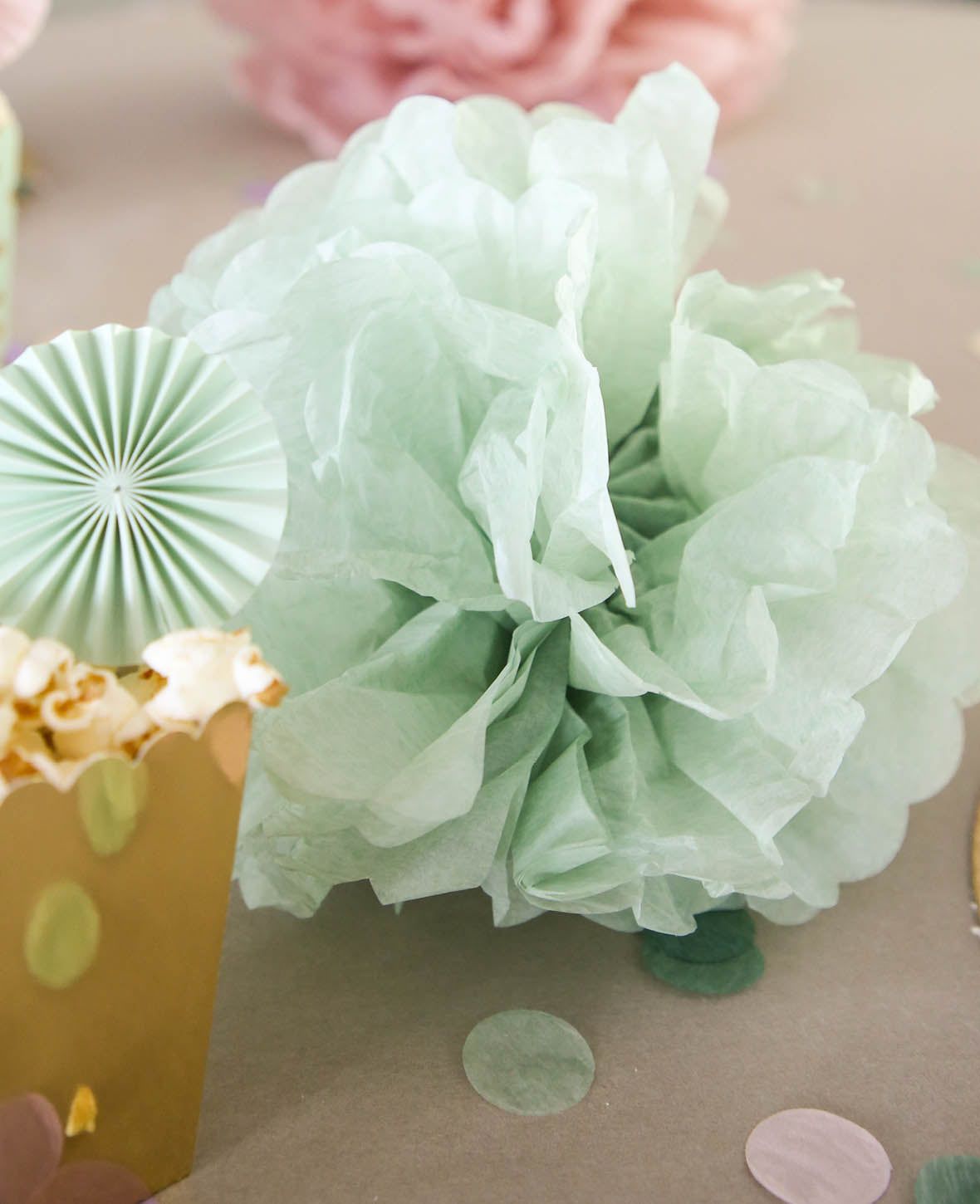 Let’s Celebrate Pompon en papier de soie avec ficelle, Menthe, ø 20 à 40 cm, 3 pièces