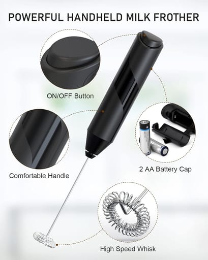Milk Frother Hand Mixer for Coffee + Milk (Battery Operated)