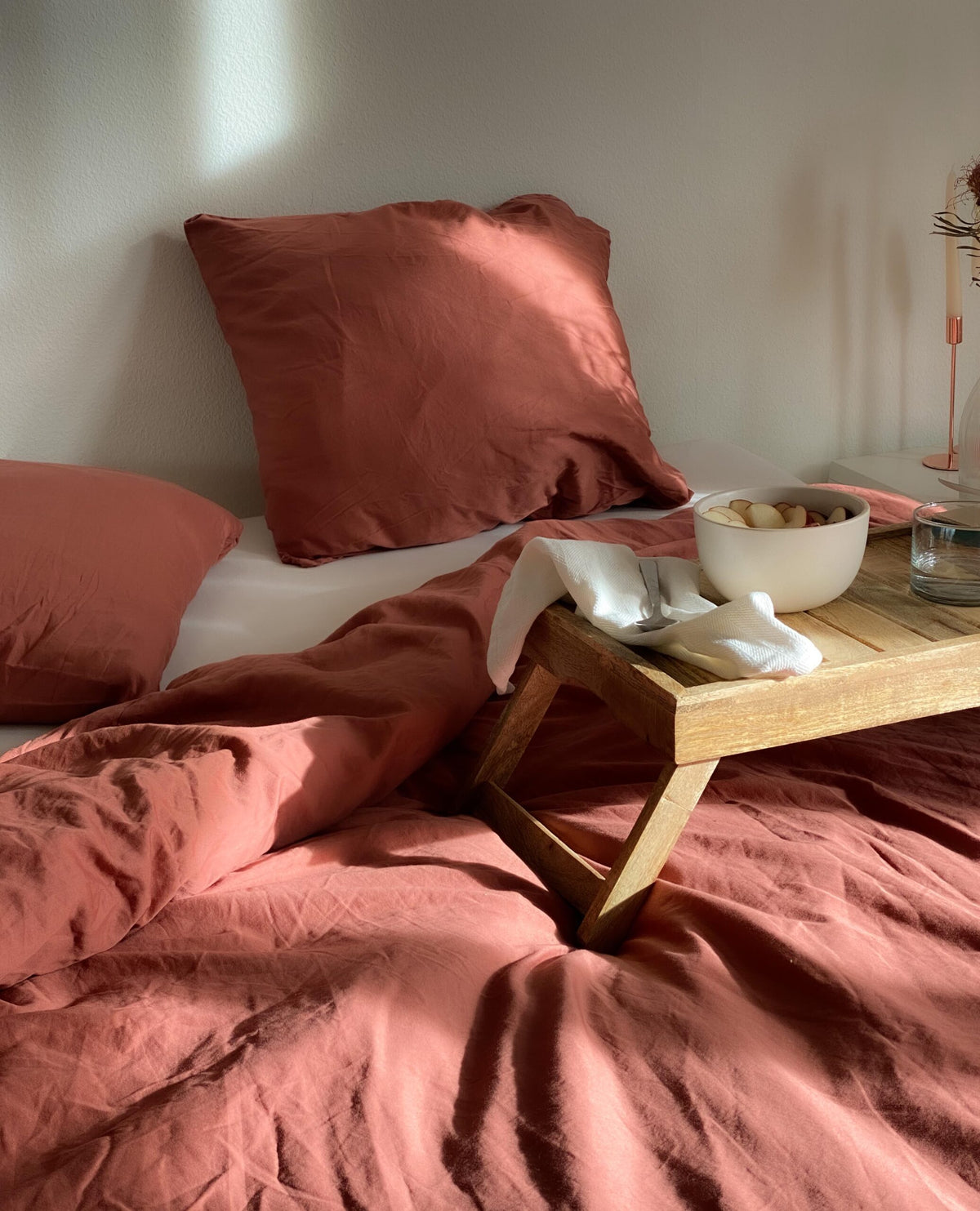 "Thia Rust" Bettbezug / Duvetbezug aus Rostrotem Bio Baumwoll-Satin, 200 x 210 cm