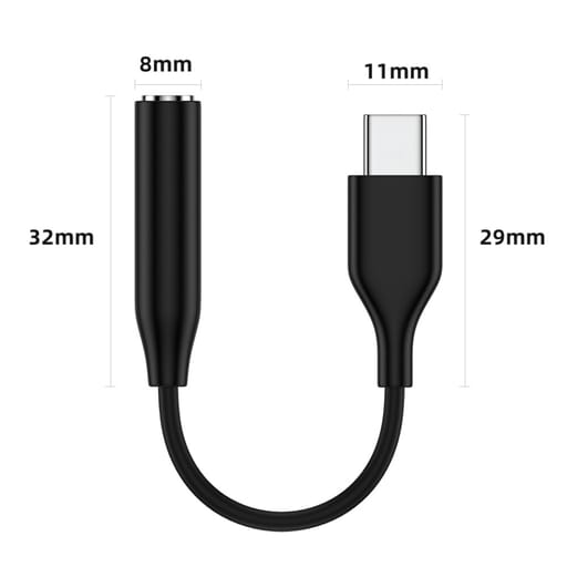 Câble adaptateur (10cm) USB-C vers prise jack AUX 3,5 mm - Noir