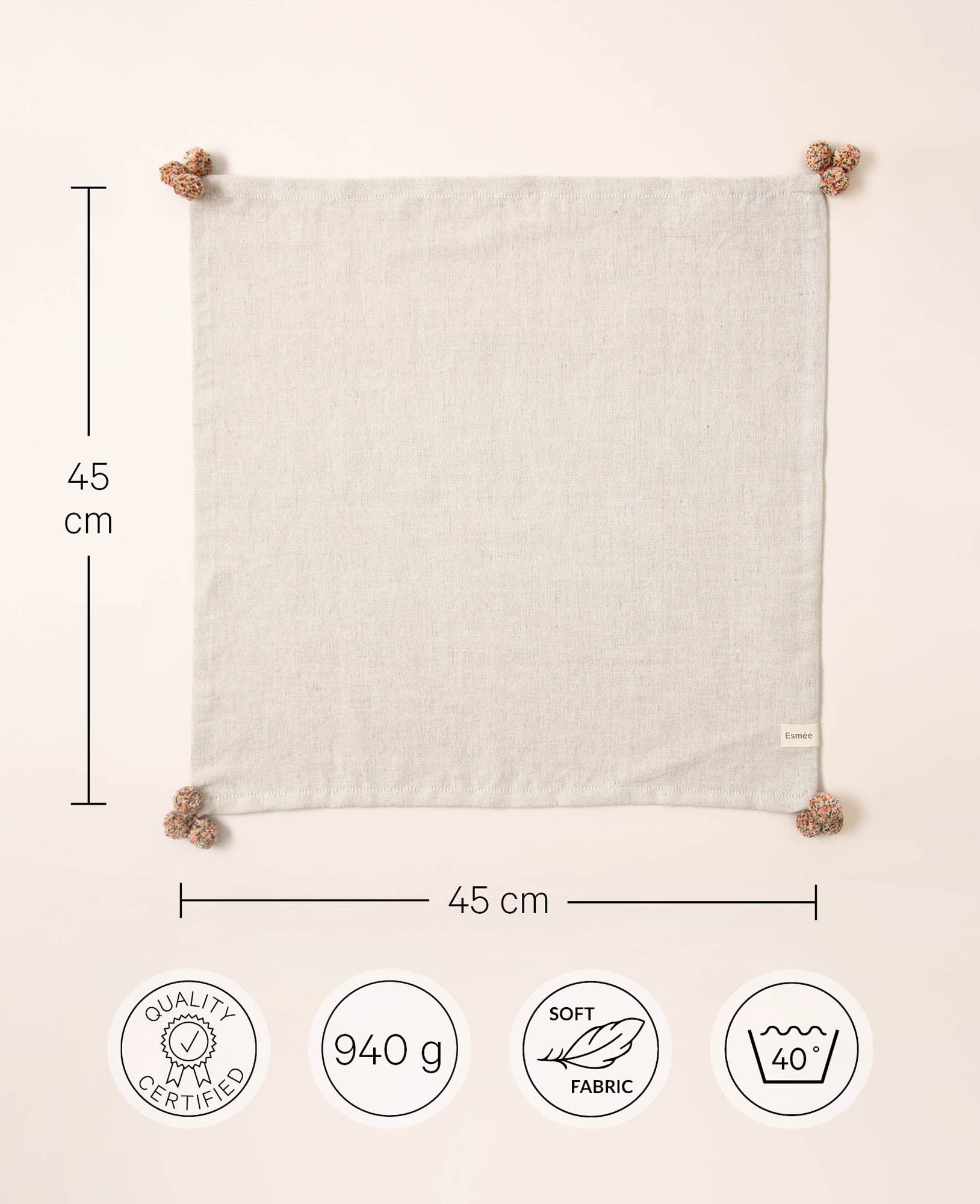 Cleo Serviette Douce, Pompon, 45x45