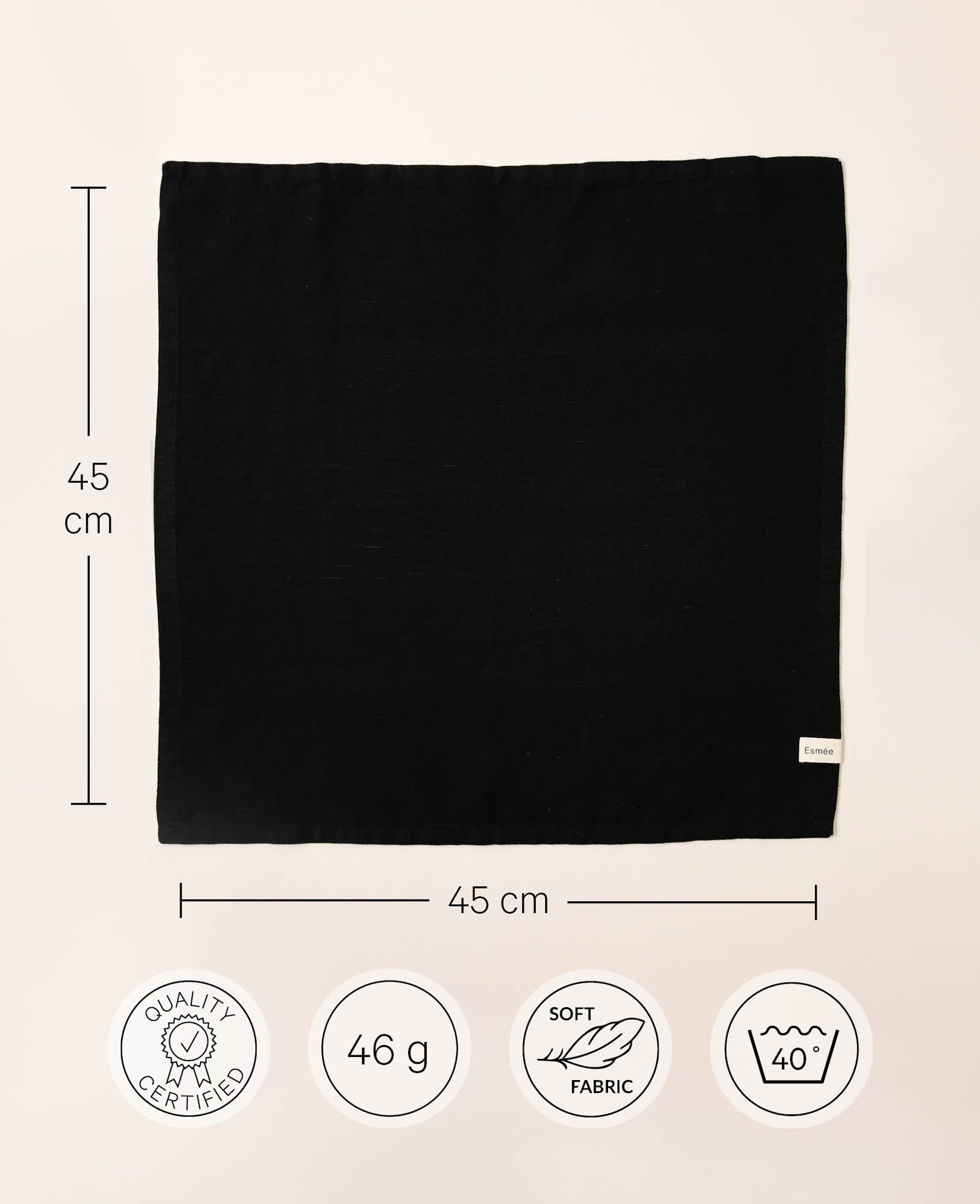 Serviette en tissu Mani, noire, 45x45