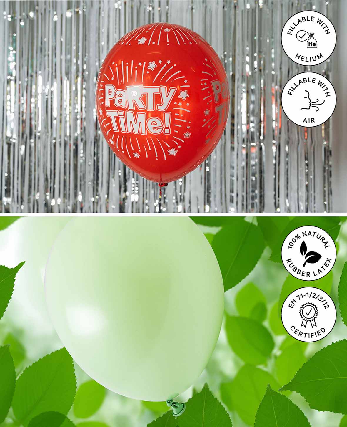 Ballons de Baudruche Party Time, 27 cm, Couleurs Assorties, 6 pièces.