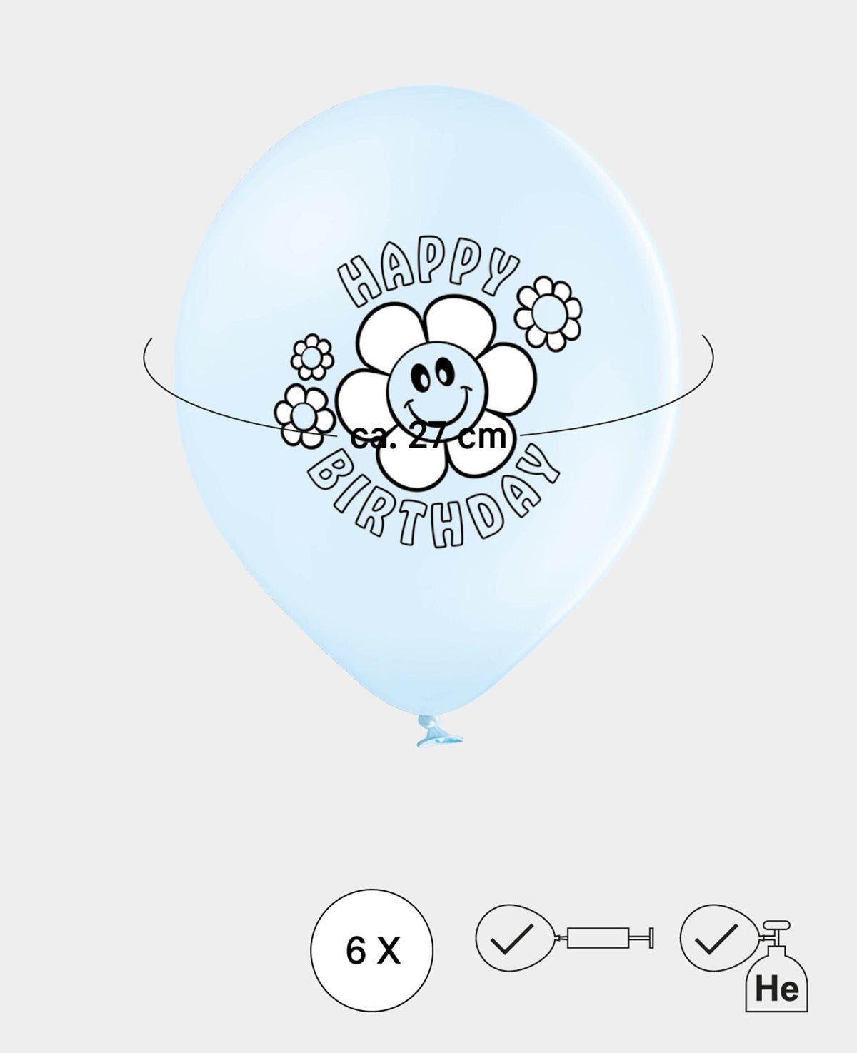 Balloons Daisies Birthday, 27 cm, Pastel colours, 6 pcs.