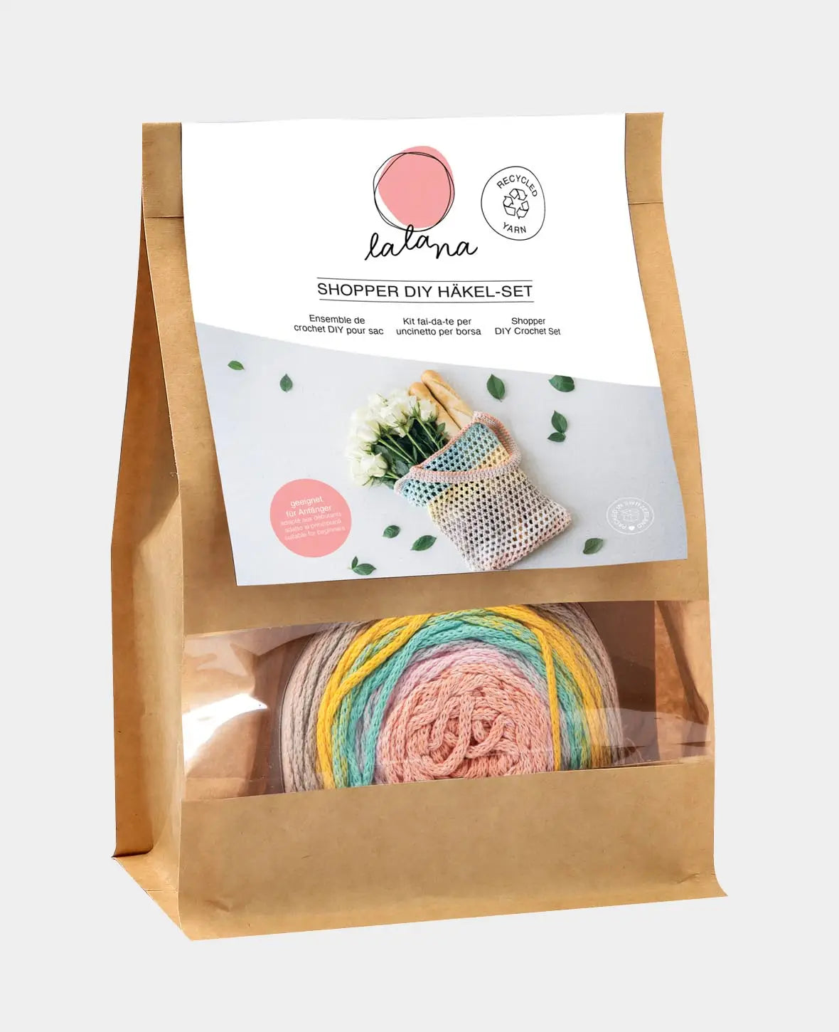 DIY Häkel-Set "Shopper", Häkeltasche zum Selberhäkeln inklusive Anleitung, geeignet für Anfänger und Profis, in Pastell, 2-teilig.