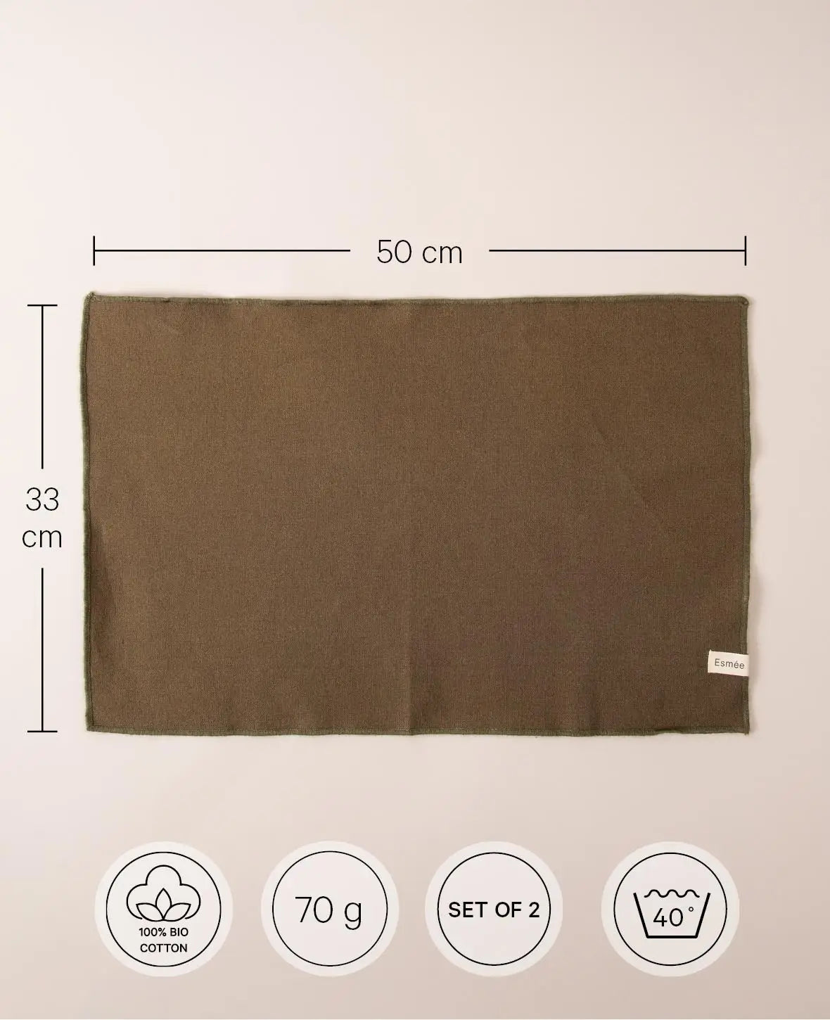 MANI SET DE TABLE OLIVE, 2 PIÈCES DE 33 X 50 CM