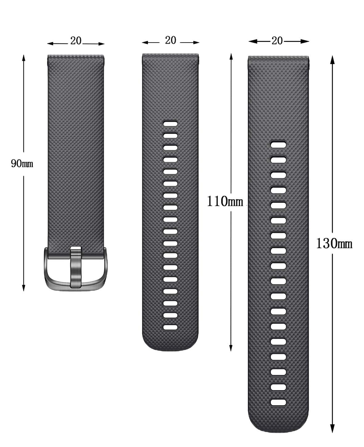 Bracelet de montre pour Garmin 20mm, noir