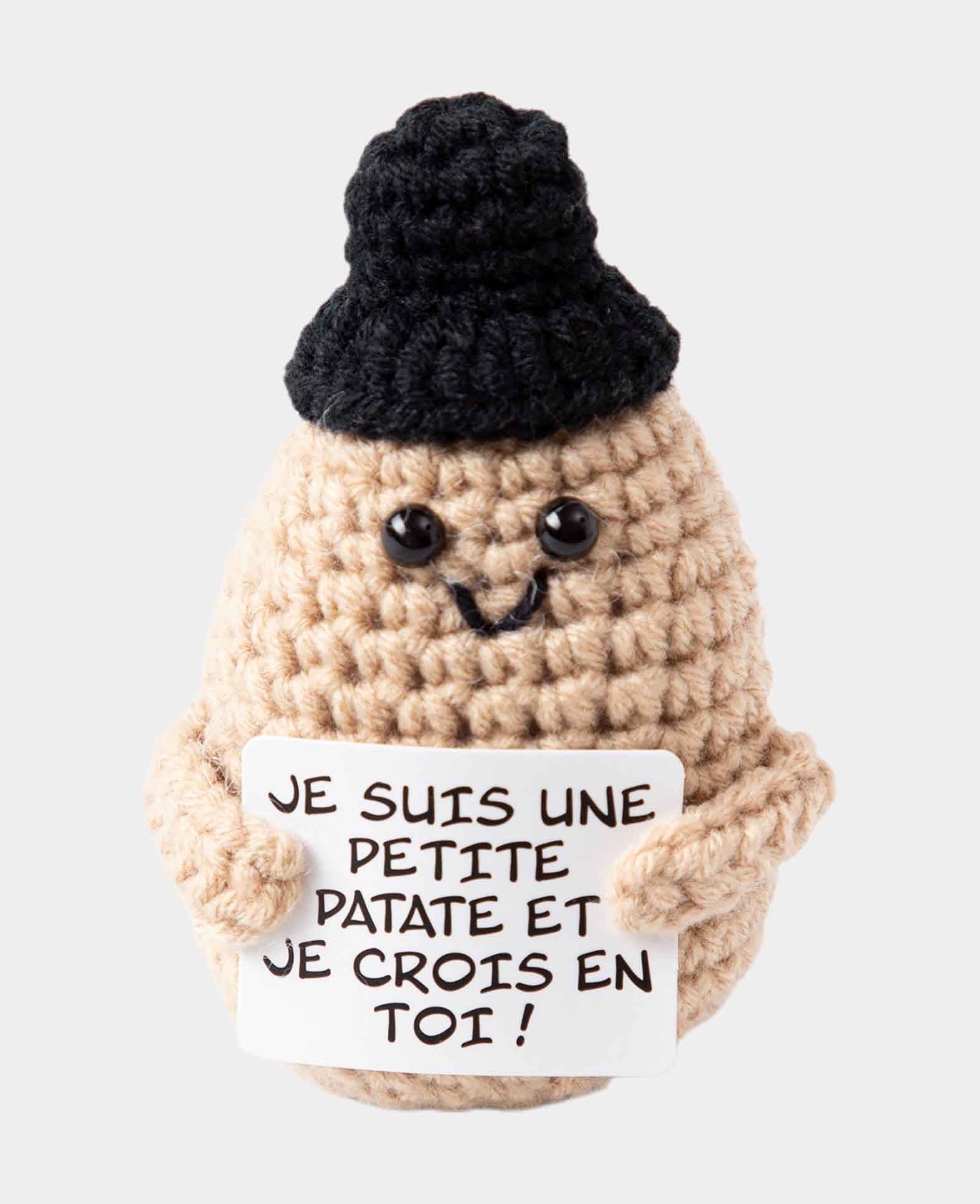 Positive Potato Français, Gehäkeltes Mini Plüschtier / Glücksbringer, Beige, ca. 9.5 x 5 cm